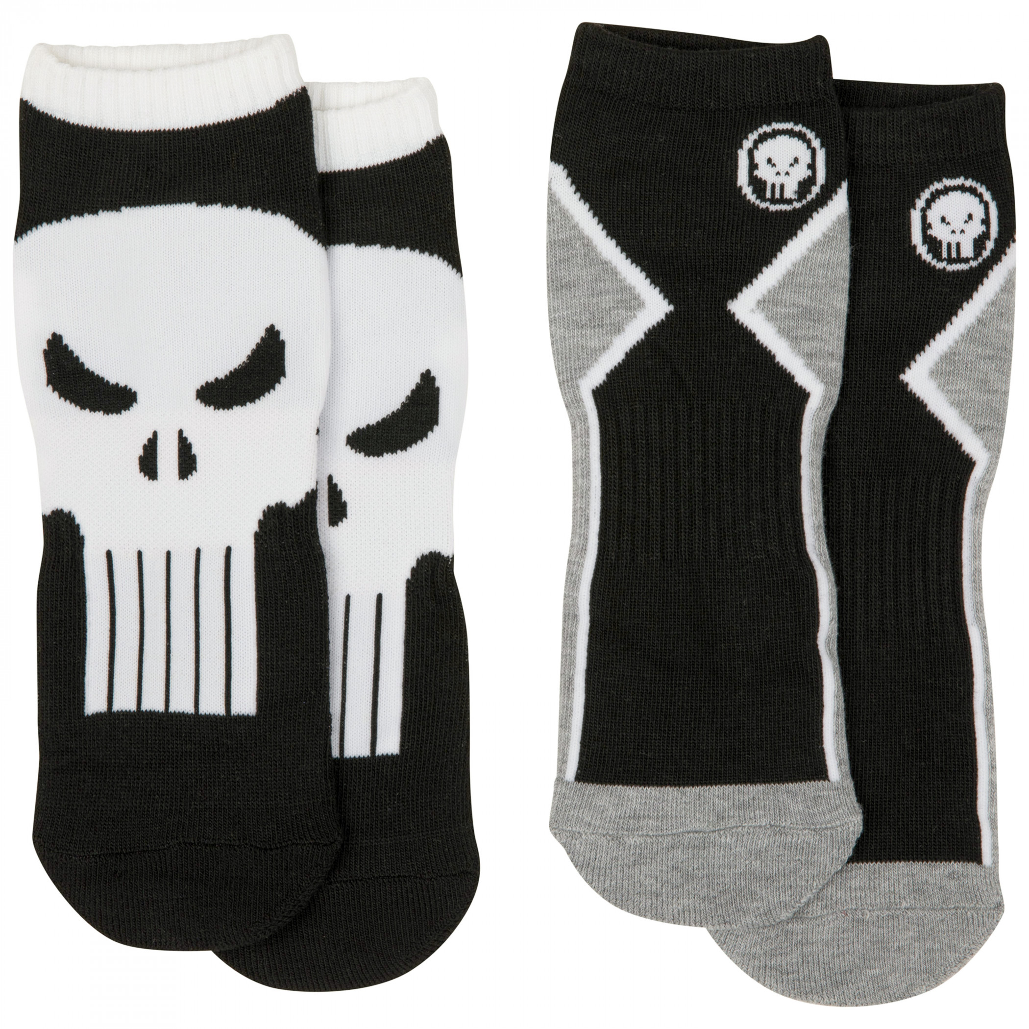 Punisher Logo 2-Pair Pack of No-Show Socks, Black