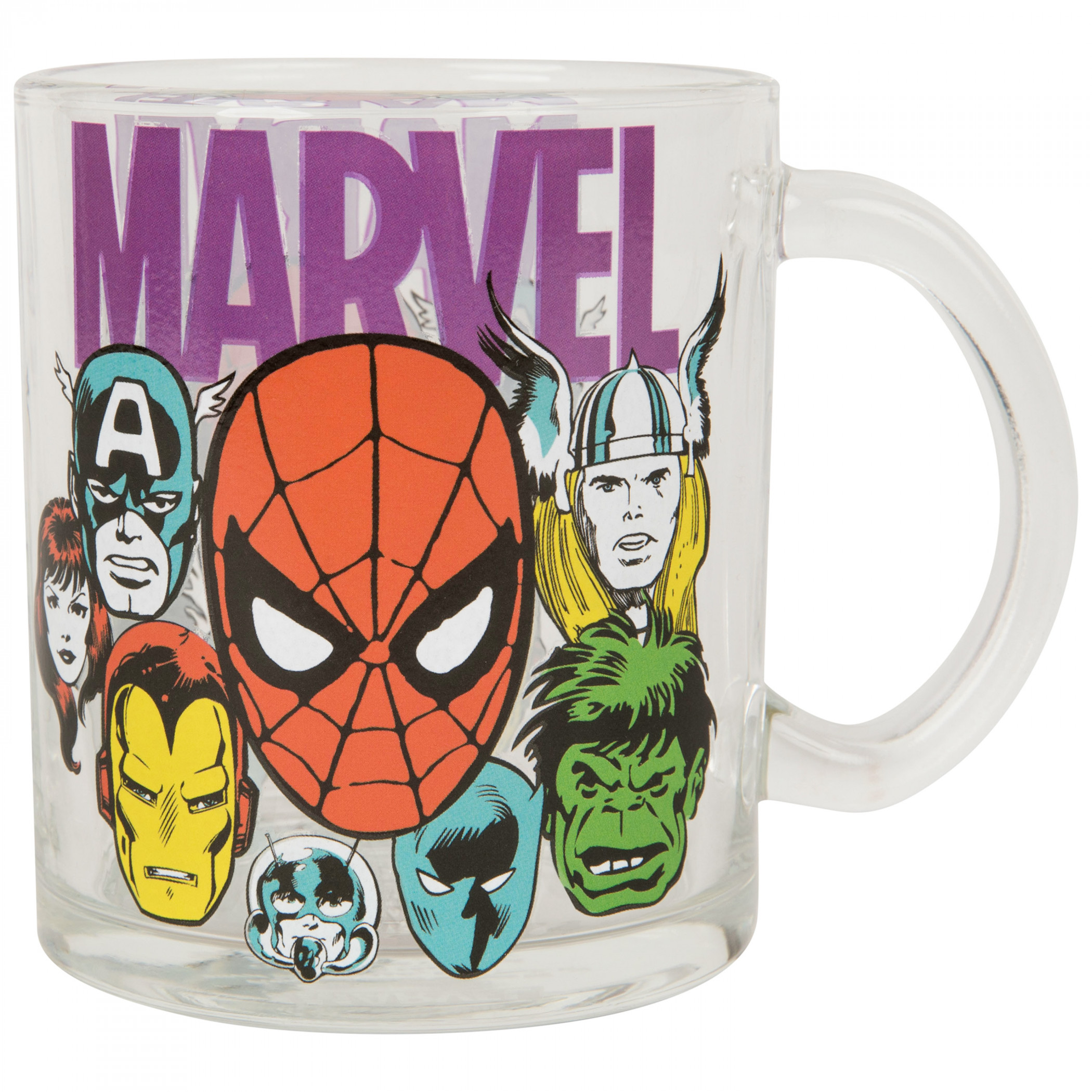 Spider-Man and Avengers Retro Comic Art 17.5oz Glass Mug, Clear