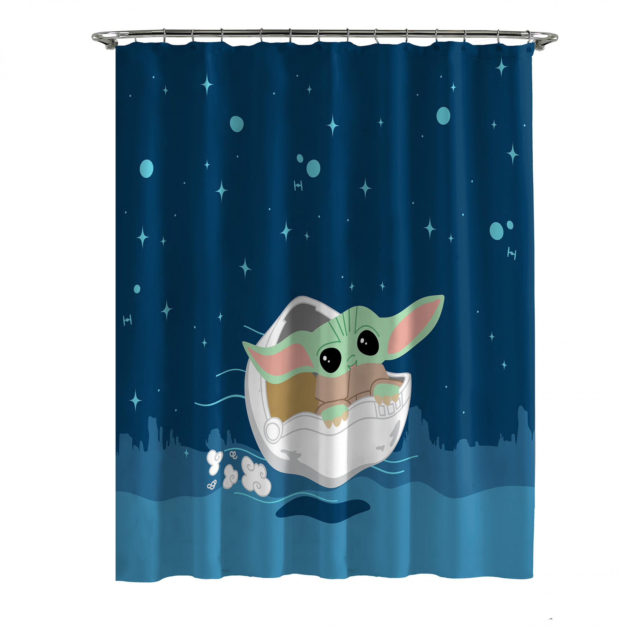 Star Wars The Mandalorian Grogu Cute Scenic Shower Curtain, Multi-Color