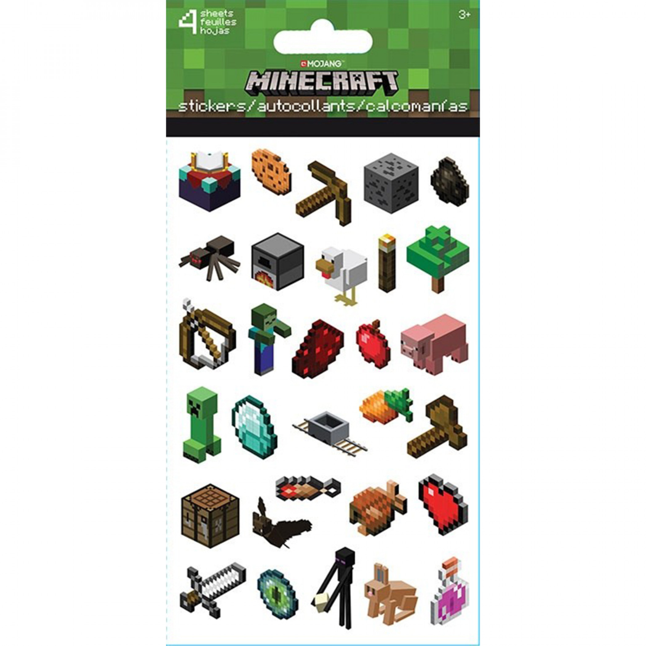 Minecraft Characters & Game Asset Stickers 4-Sheet Set, Multi-Color