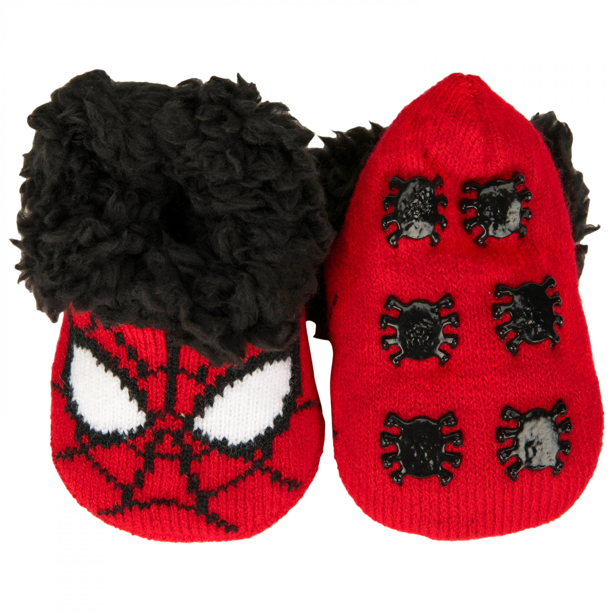 Spider-Man Face Kid's Fuzzy Slippers, Red