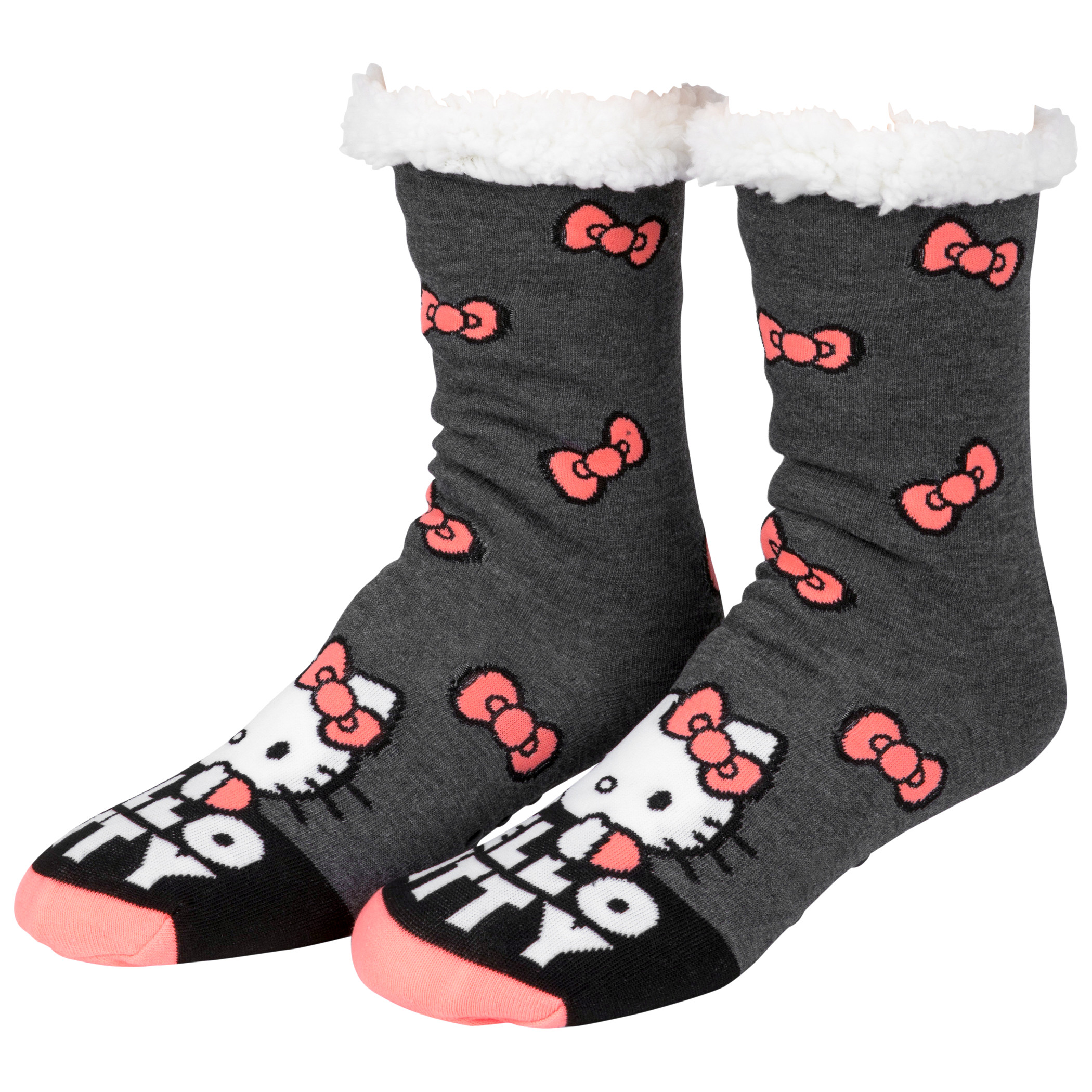 Hello Kitty Bow Pattern Women's Fuzzy Socks, Grey