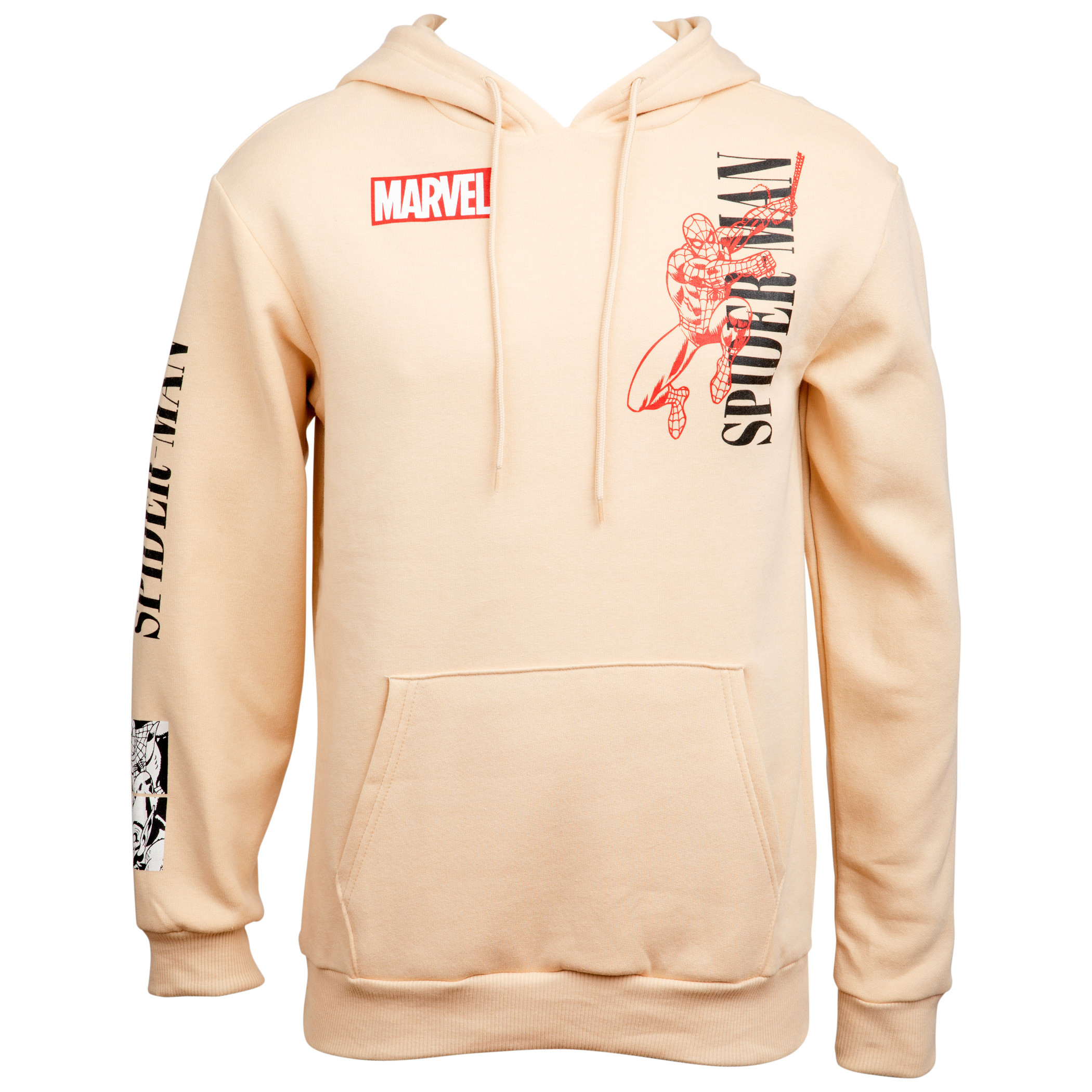 Spider-Man Character And Text Hoodie With Back And Sleeve Print, Beige
