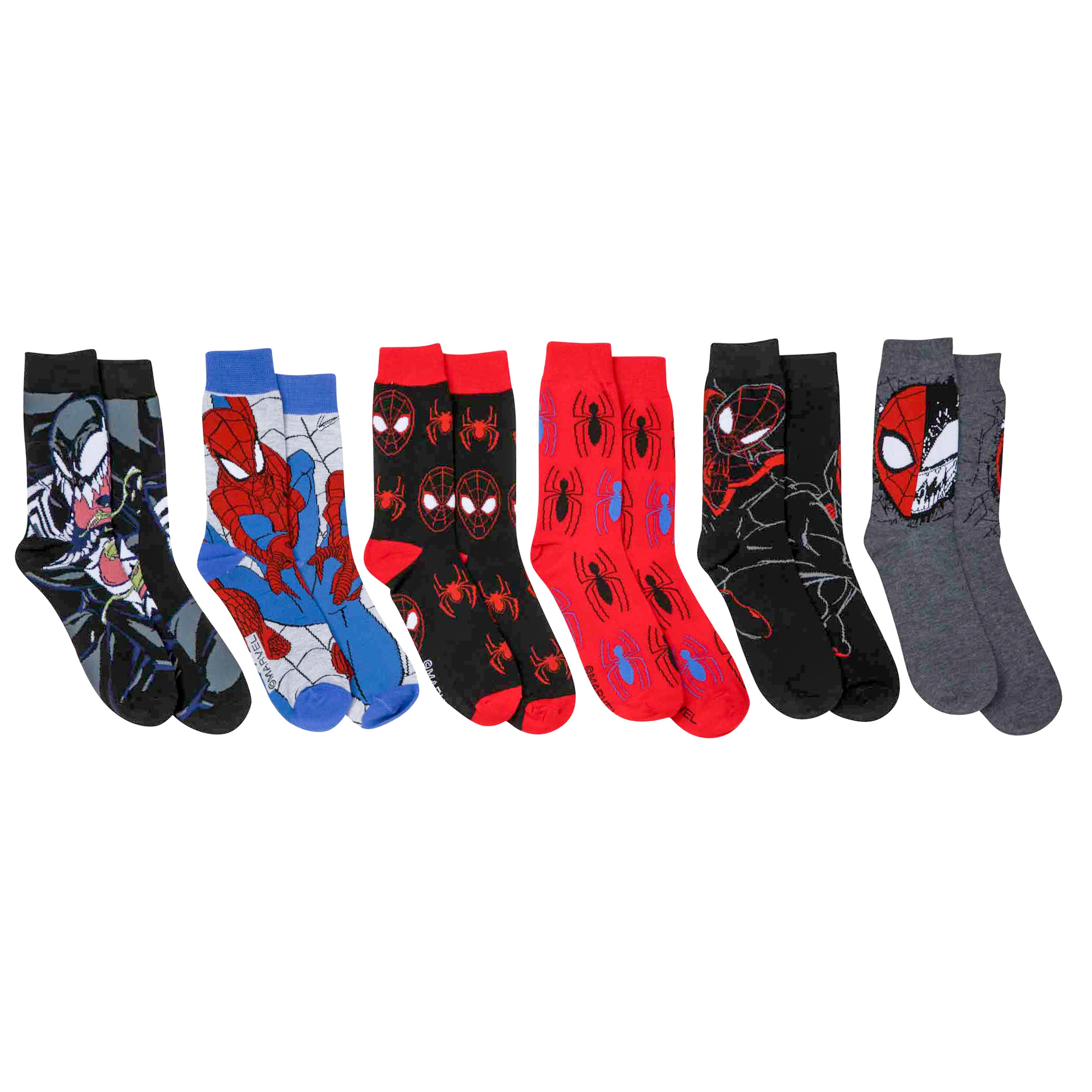 Spider-Man and Venom 6-Pack Crew Socks, Multi-Color