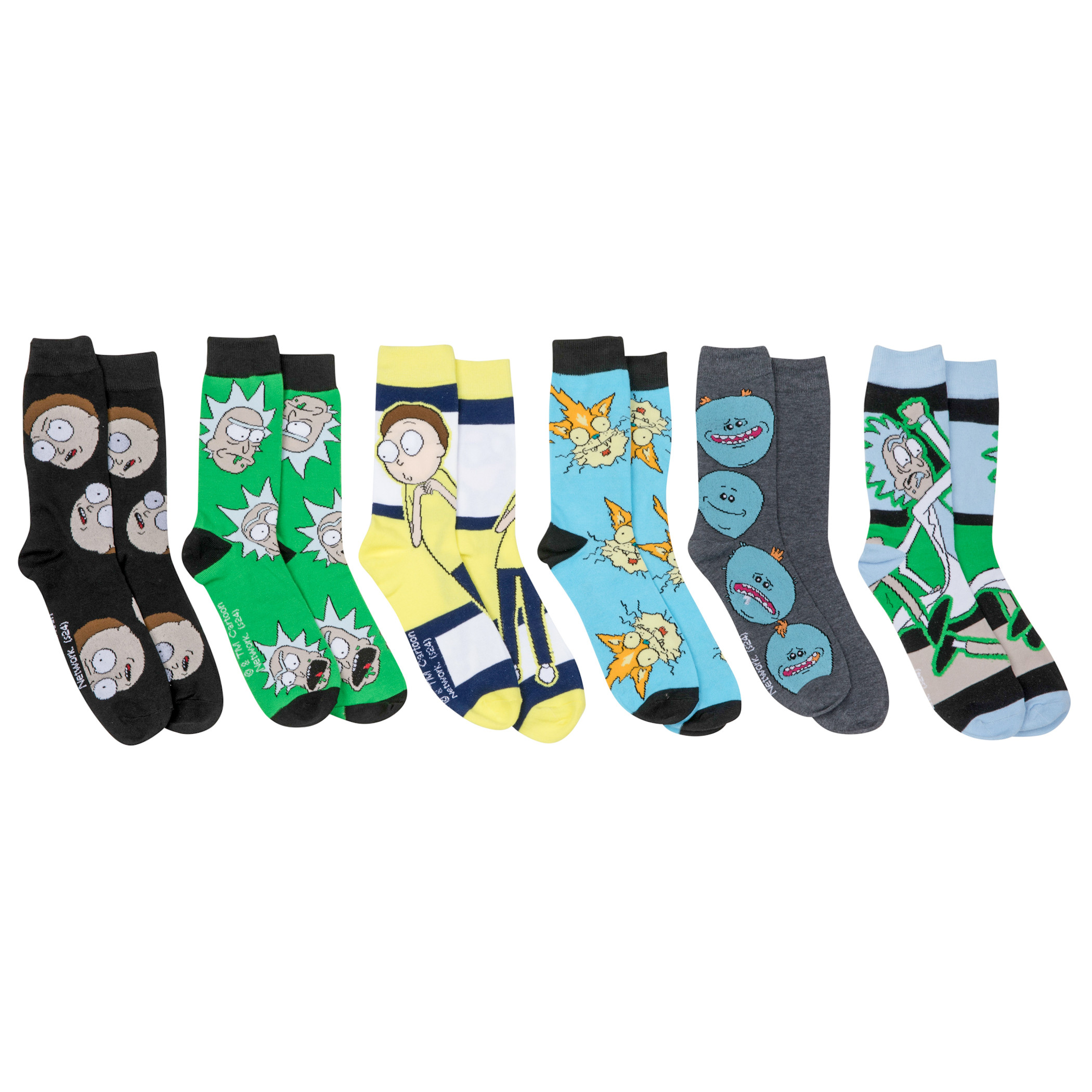 Rick and Morty Characters 6-Pack Crew Socks, Multi-Color