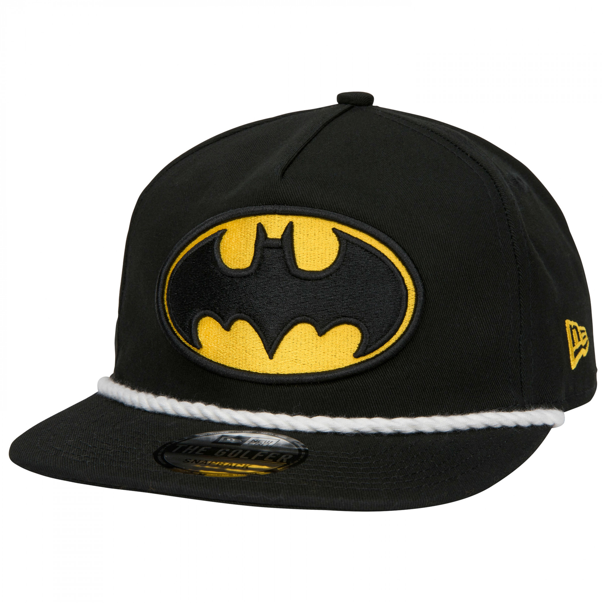 Batman Classic Logo Black Colorway New Era Adjustable Golfer Rope Hat, Black