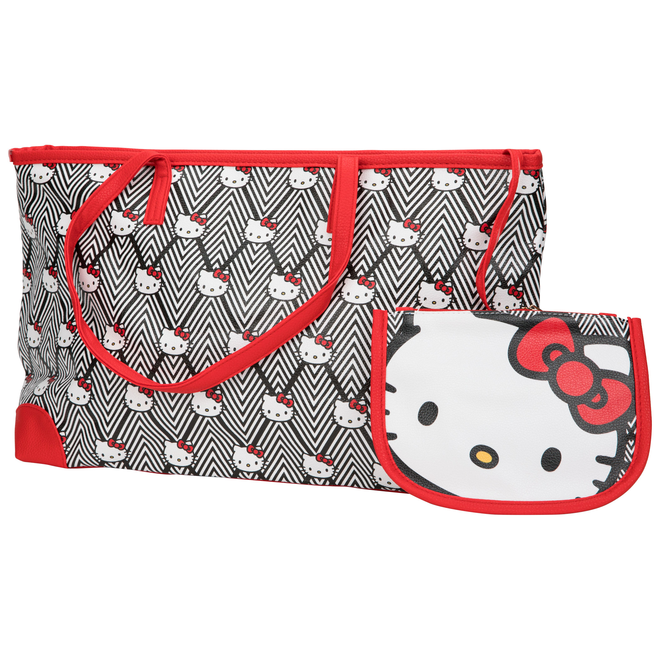 Hello Kitty Face Print Large Tote Bag with Coin Purse, Multi-Color