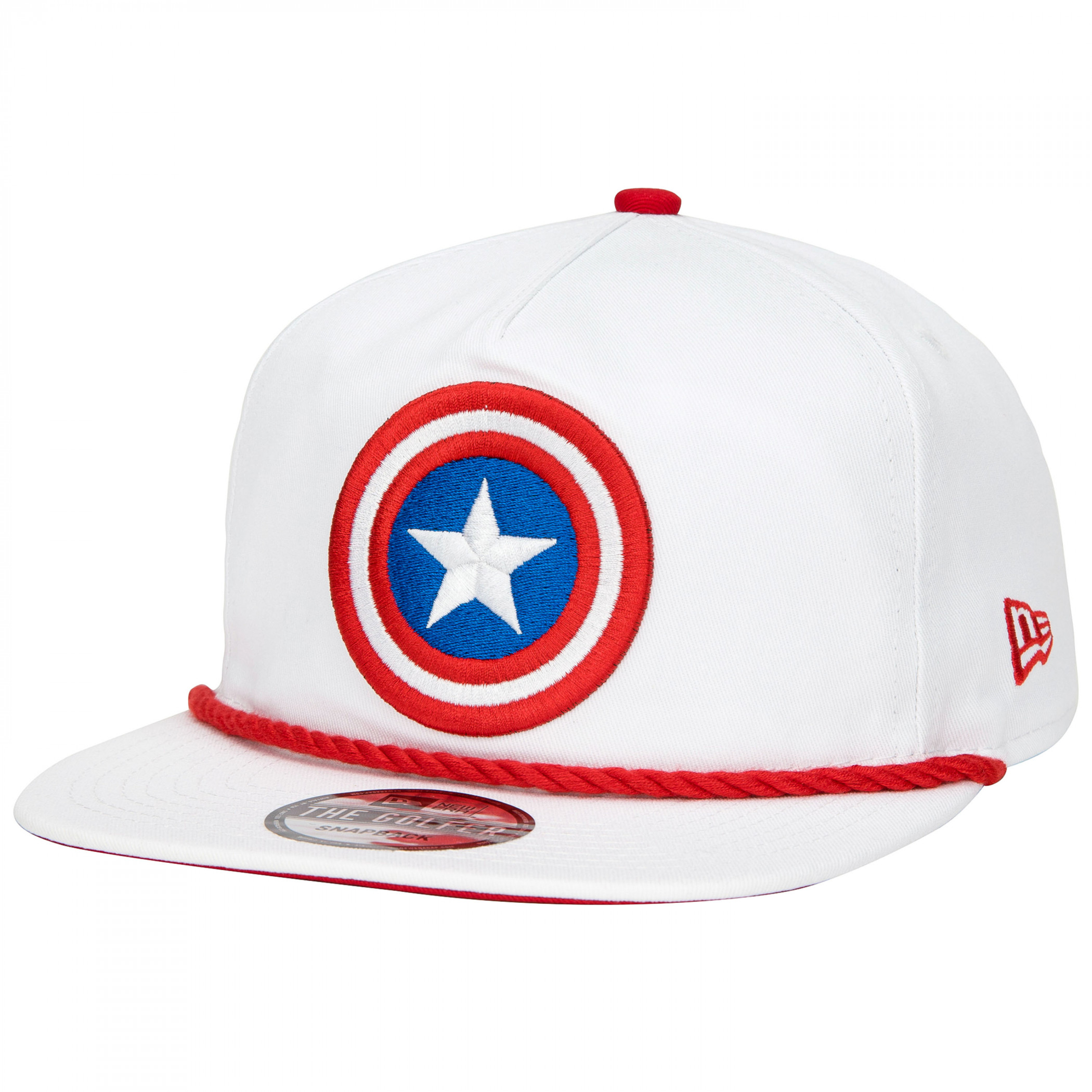 Captain America Logo New Era Adjustable Golfer Rope Hat, White