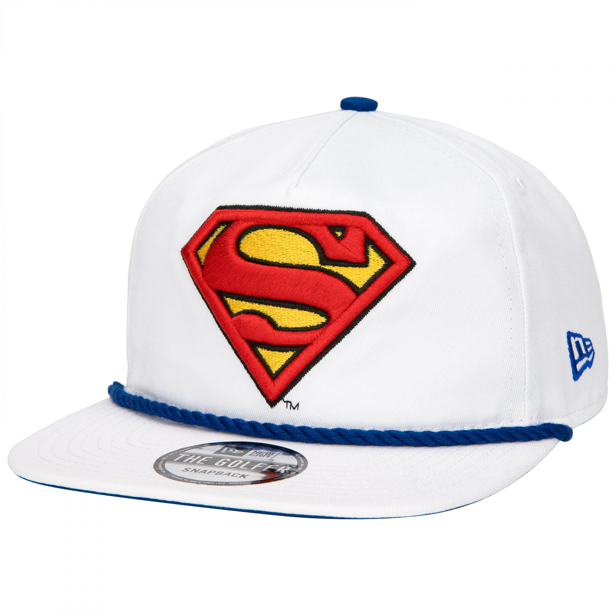 Superman Logo White Colorway New Era Adjustable Golfer Rope Hat, White