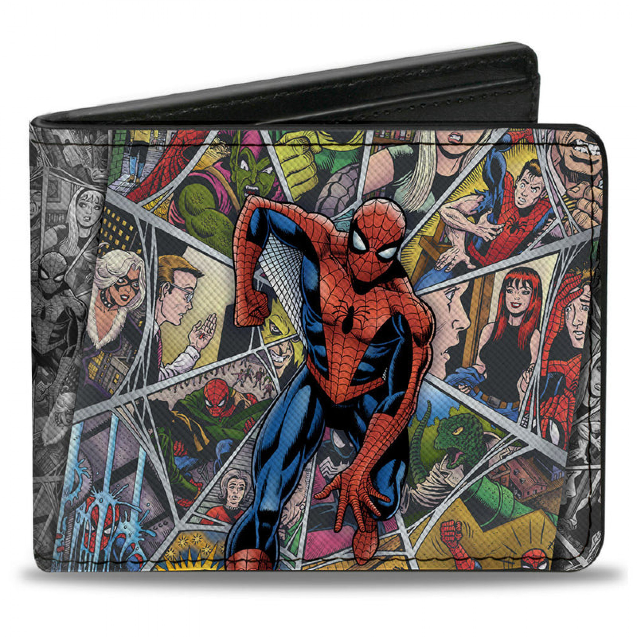 Spider-Man Beyond Amazing Comic Web Scenes Collage Bi-Fold Wallet, Black