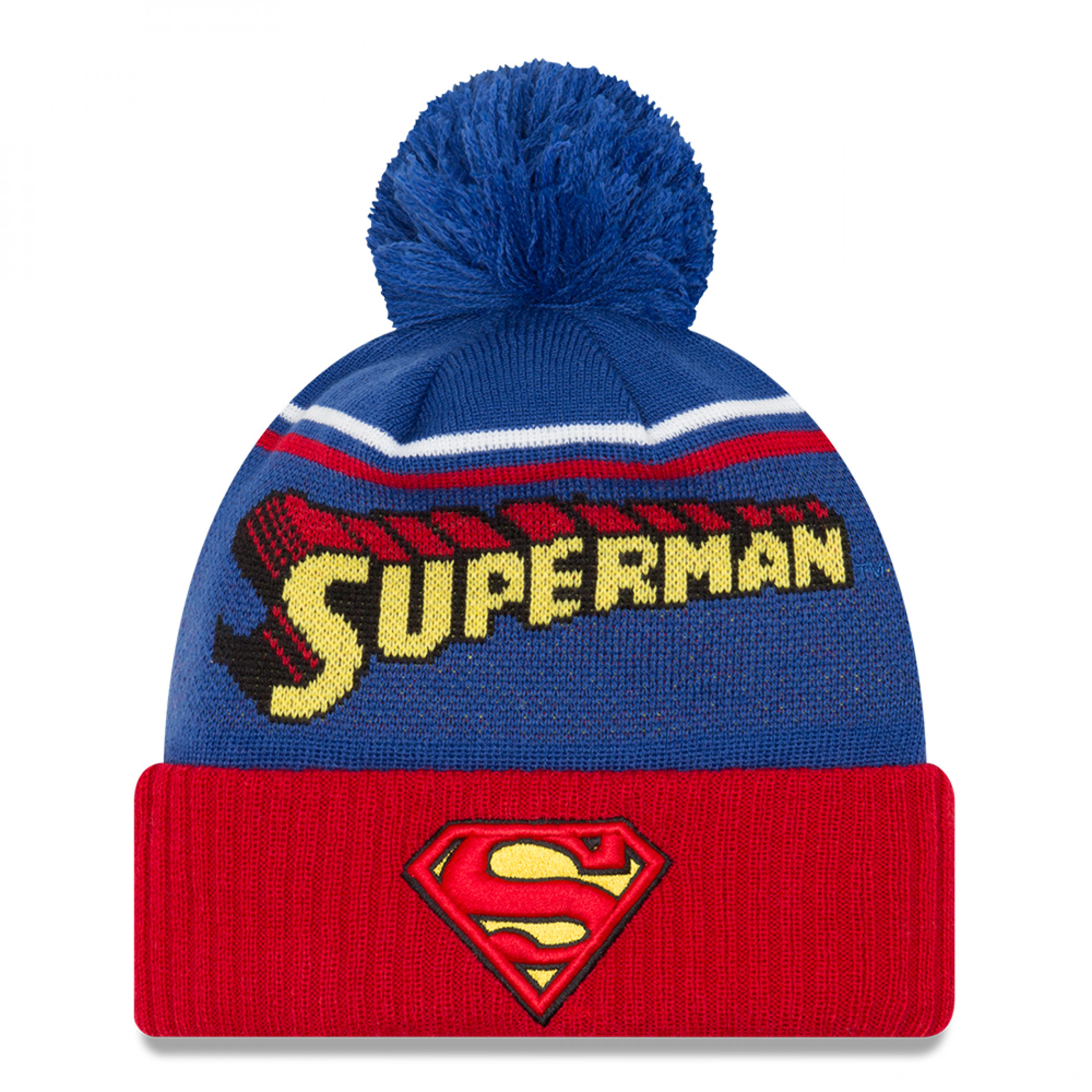 DC Comics Superman Classic New Era Embroidered Pom Knit Beanie, Multi-Color