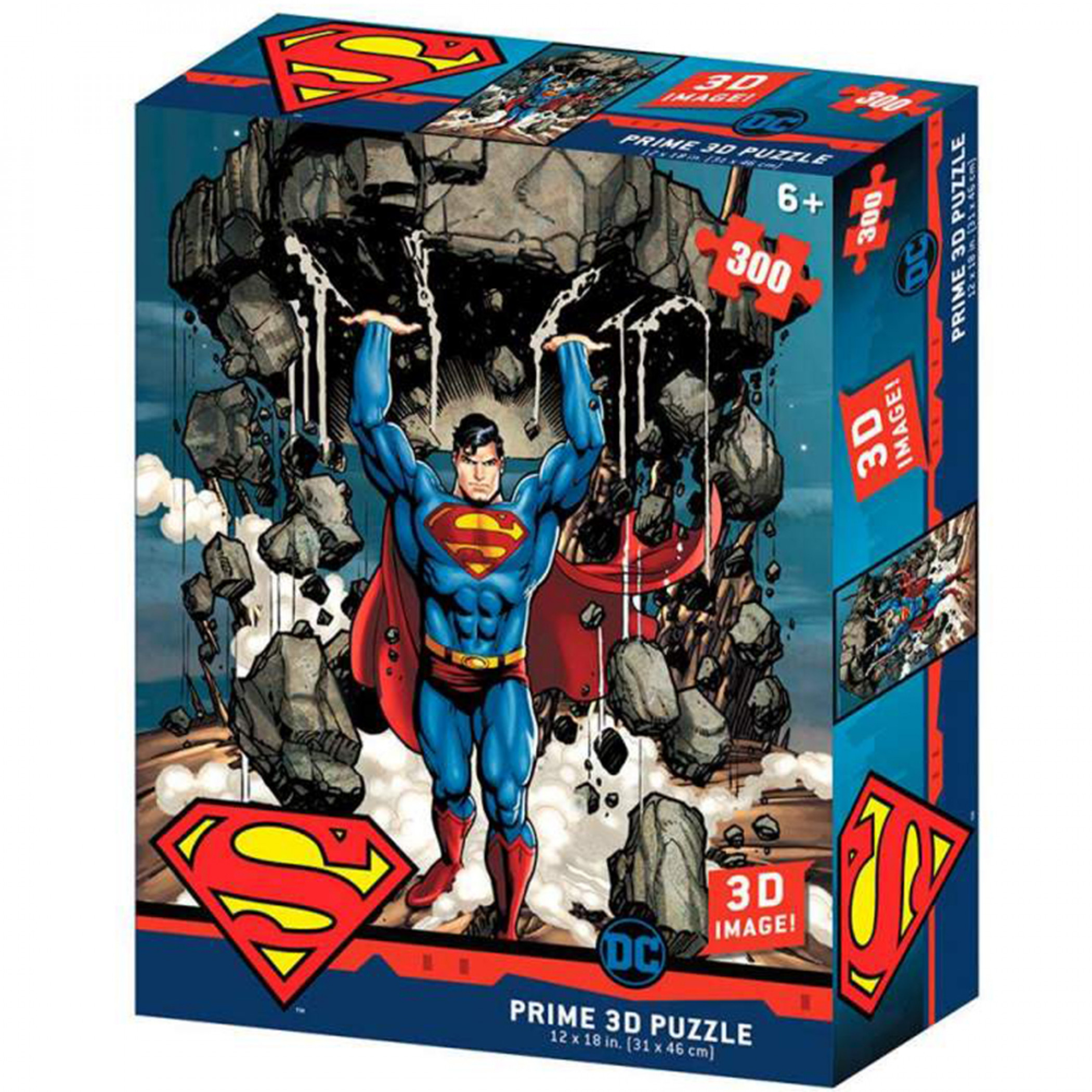 DC Comics Superman Lifting A Building 3D Image 300pc Puzzle, Multi-Color