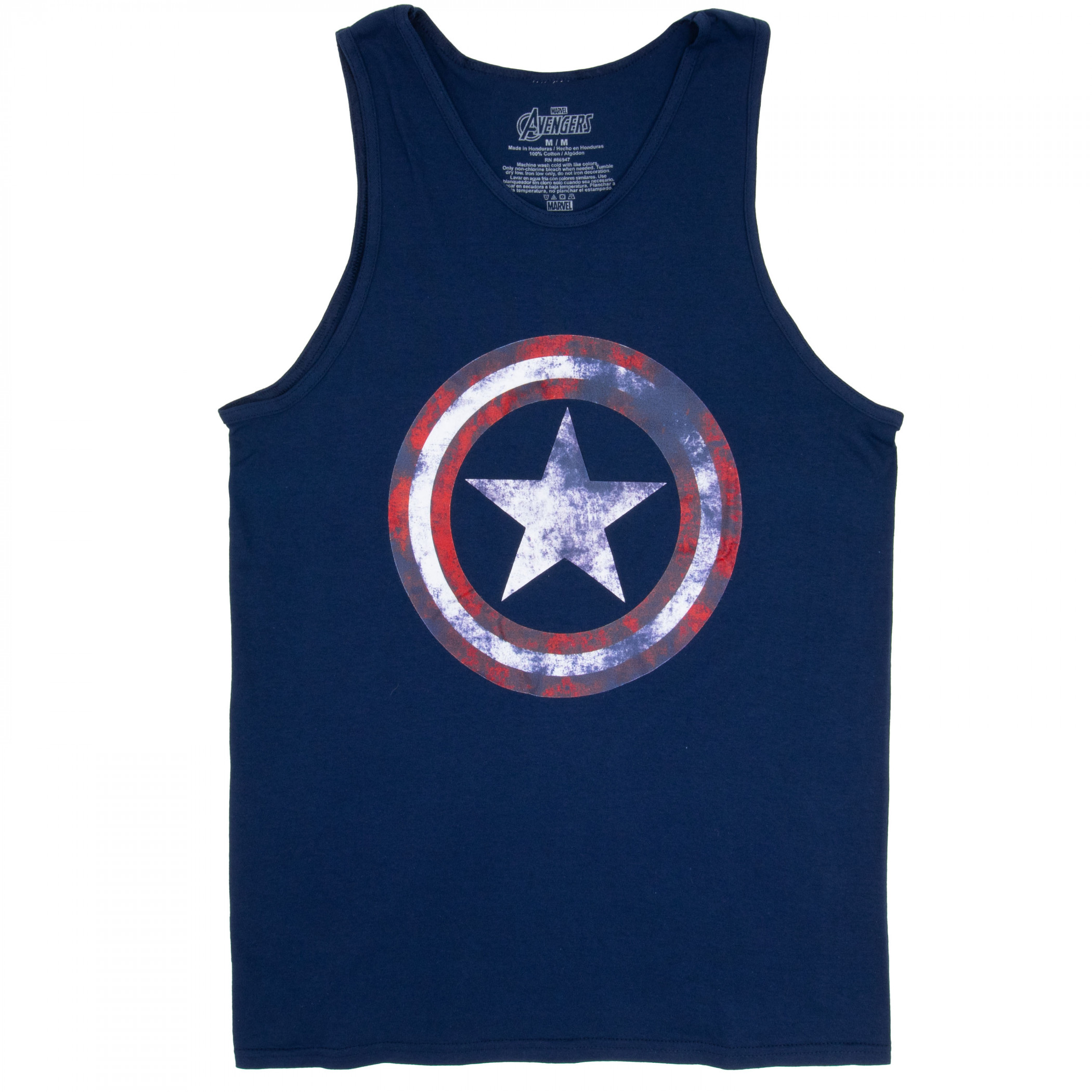 Captain America Distressed Navy Blue Tank Top, Blue