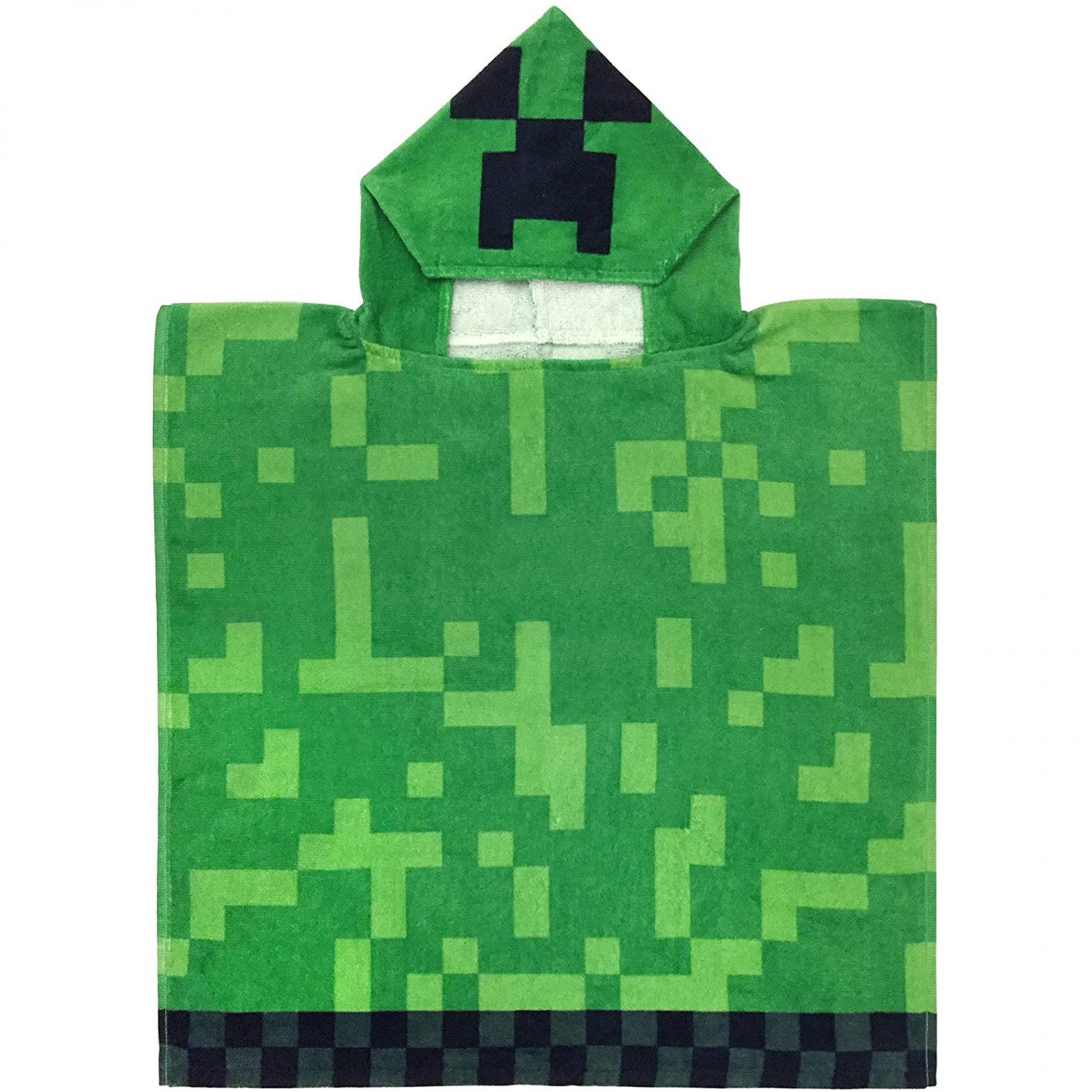 Minecraft Creeper Kids Beach Towel Hooded Poncho, Green