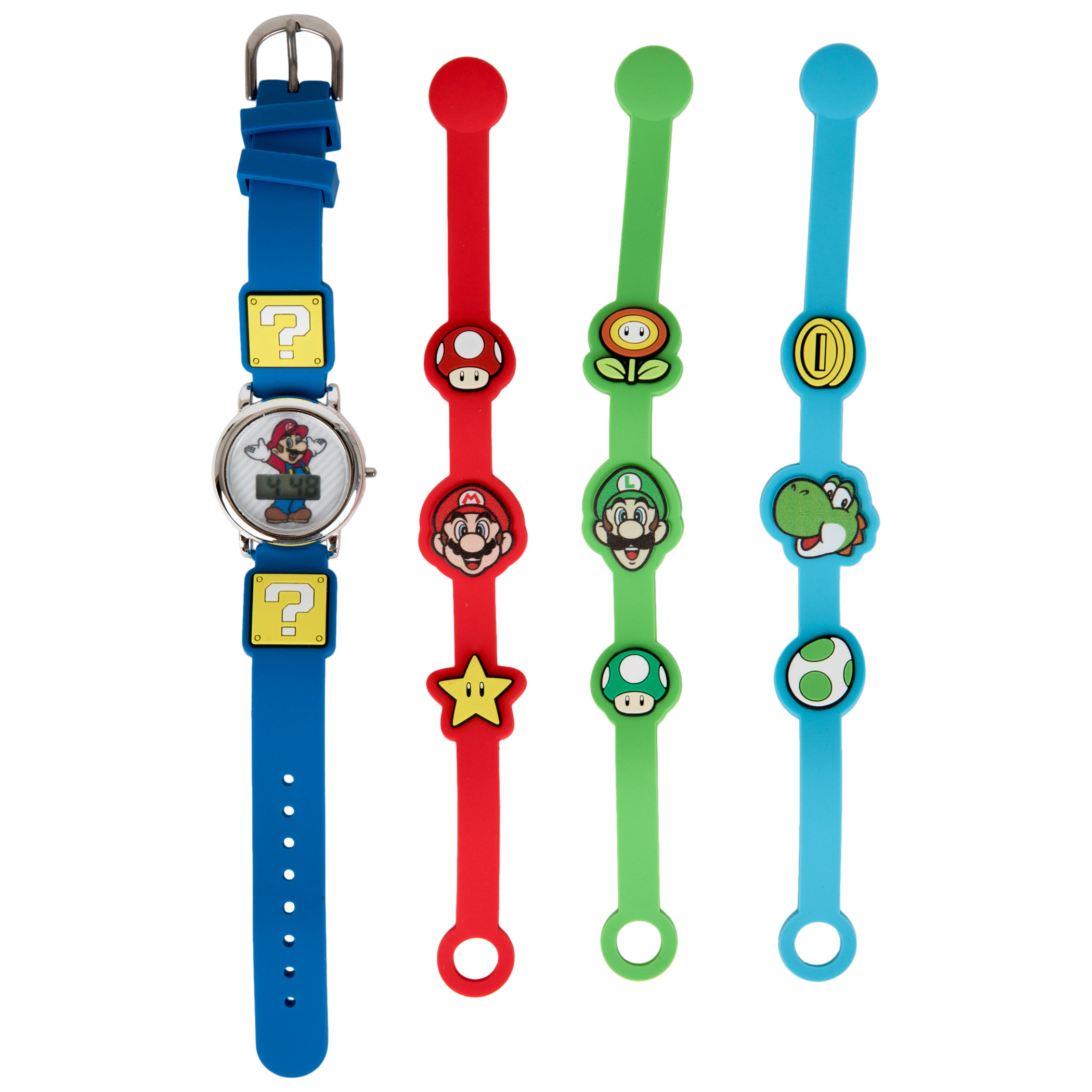 Super Mario Bros. LCD Watch with 3 Bracelets Set, Multi-Color