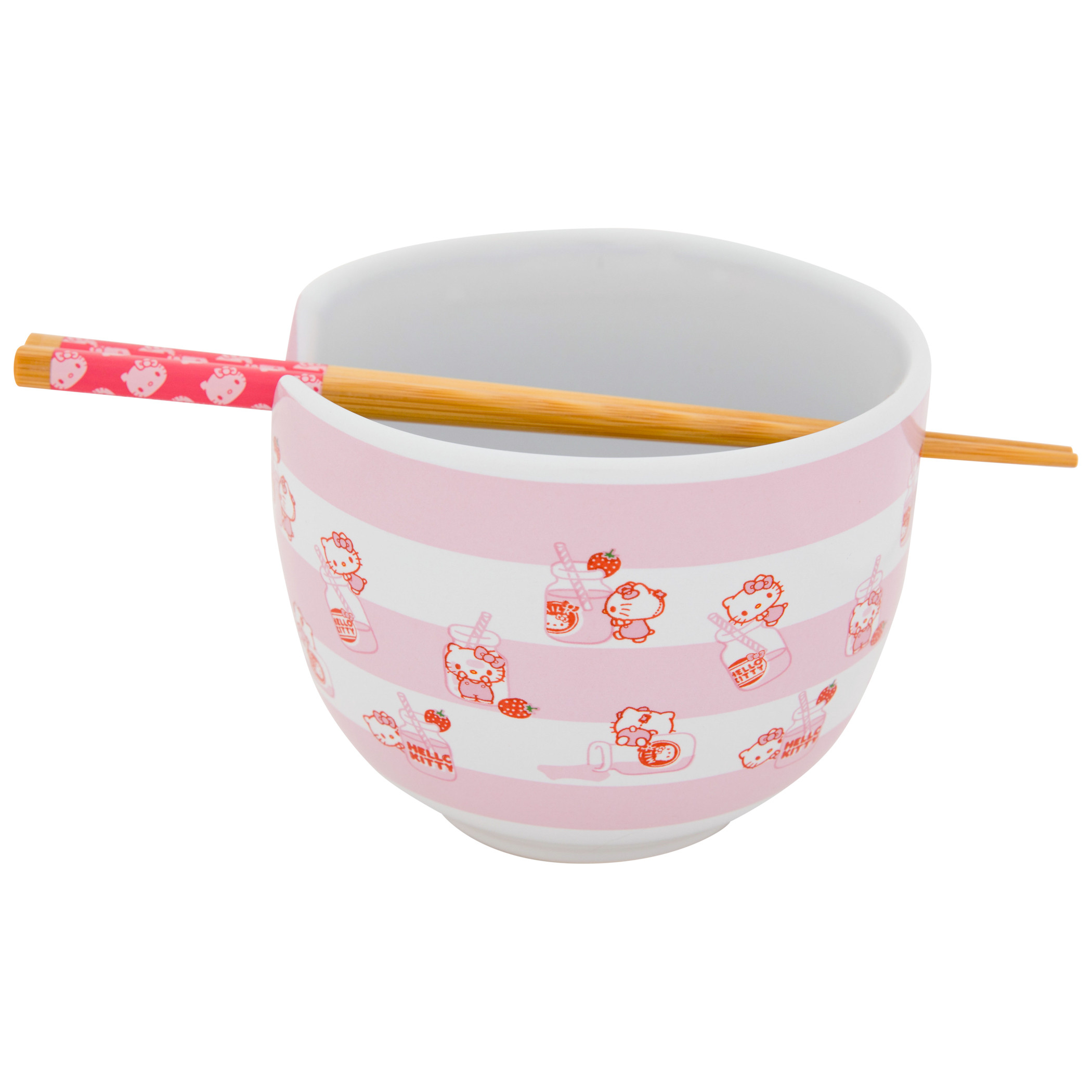 Hello Kitty Strawberry Milk Ramen Bowl with Chopsticks, Pink