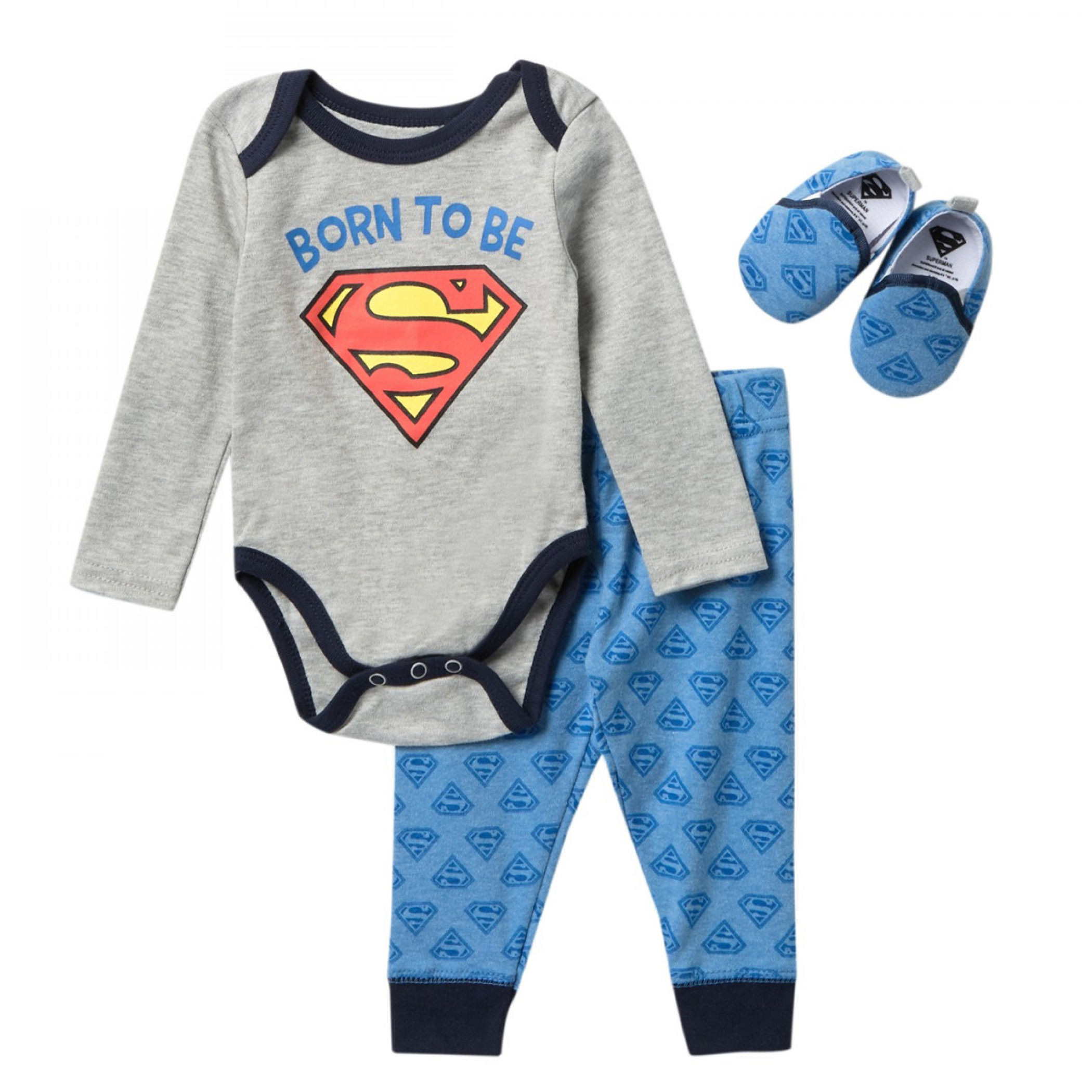 Superman Born To Be Infant 3-Piece Sleep Set, Grey