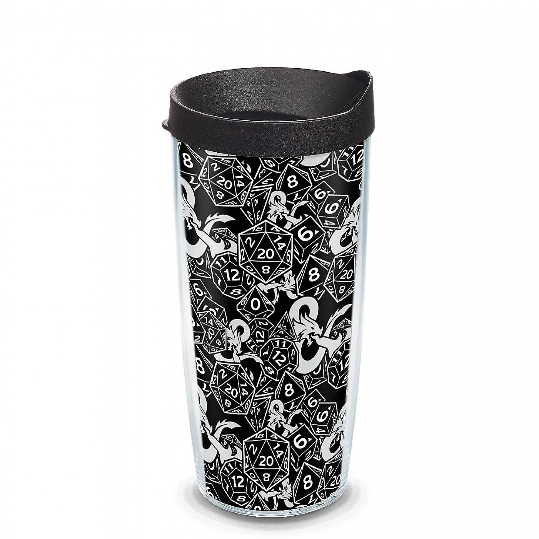 Dungeons & Dragons Pattern Style 16 Ounce Plastic Tumbler With Lid, Black