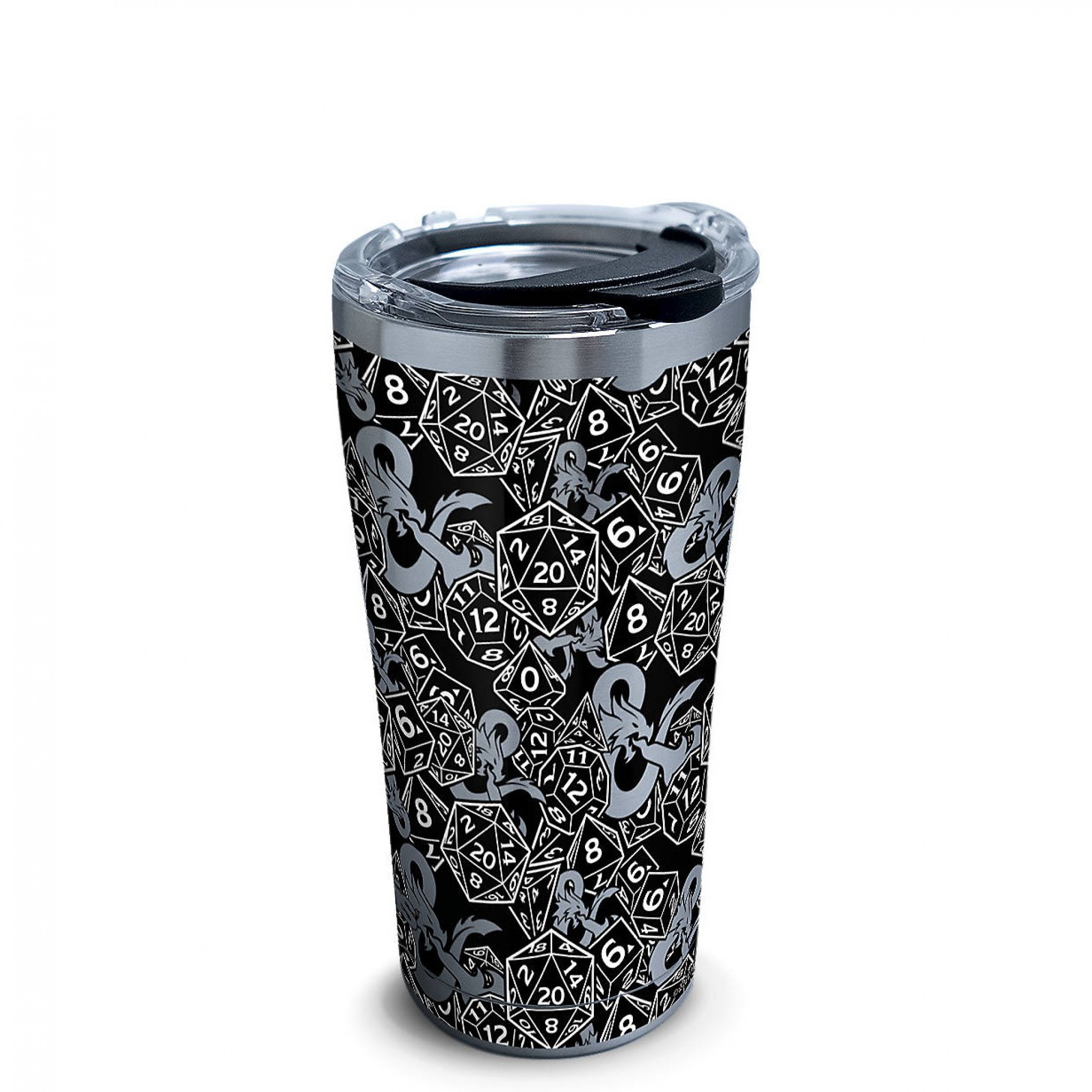 Dungeons & Dragons Dice Pattern 20oz Stainless Steel Travel Mug, Black