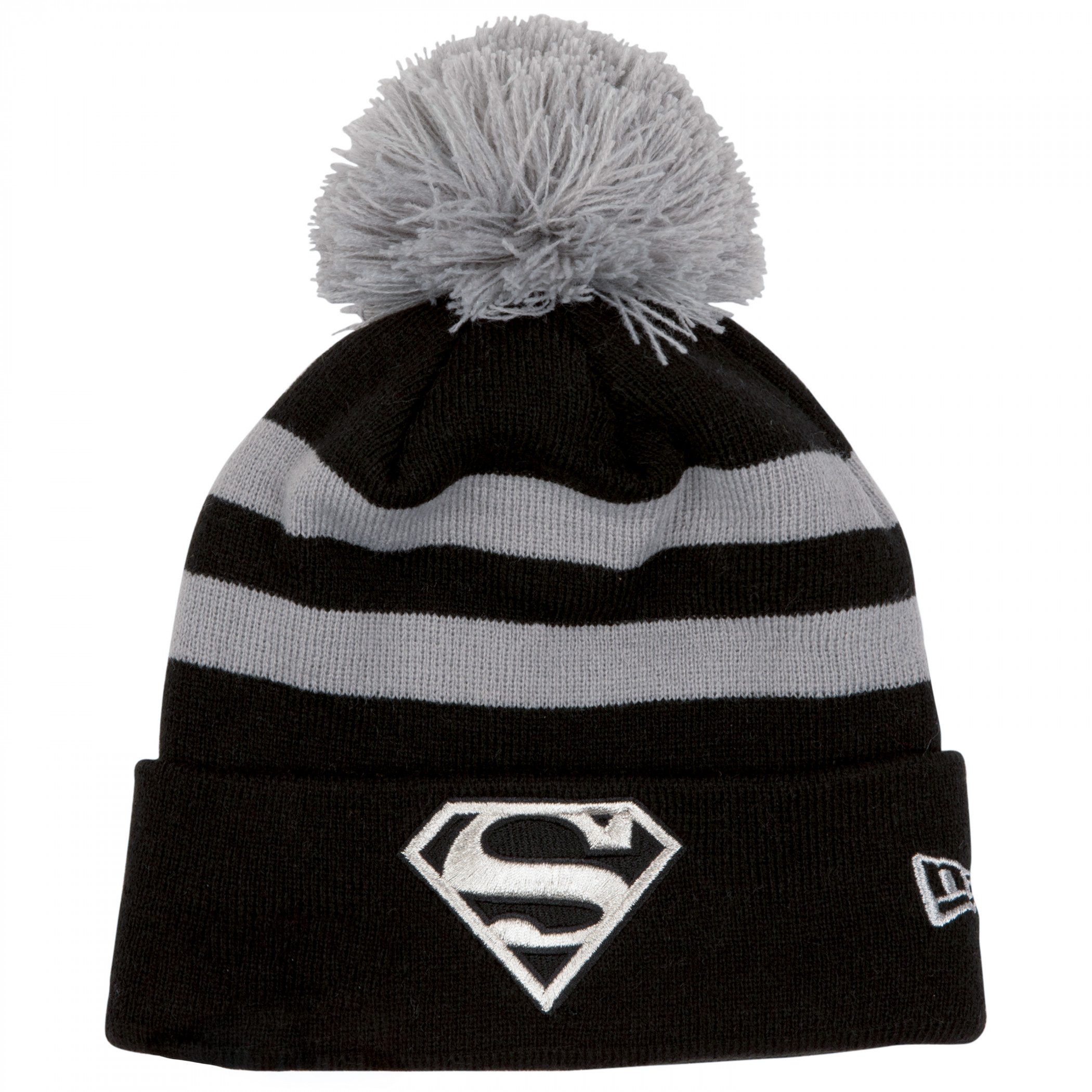Superman Silver Symbol New Era Knit Pom Beanie, Black