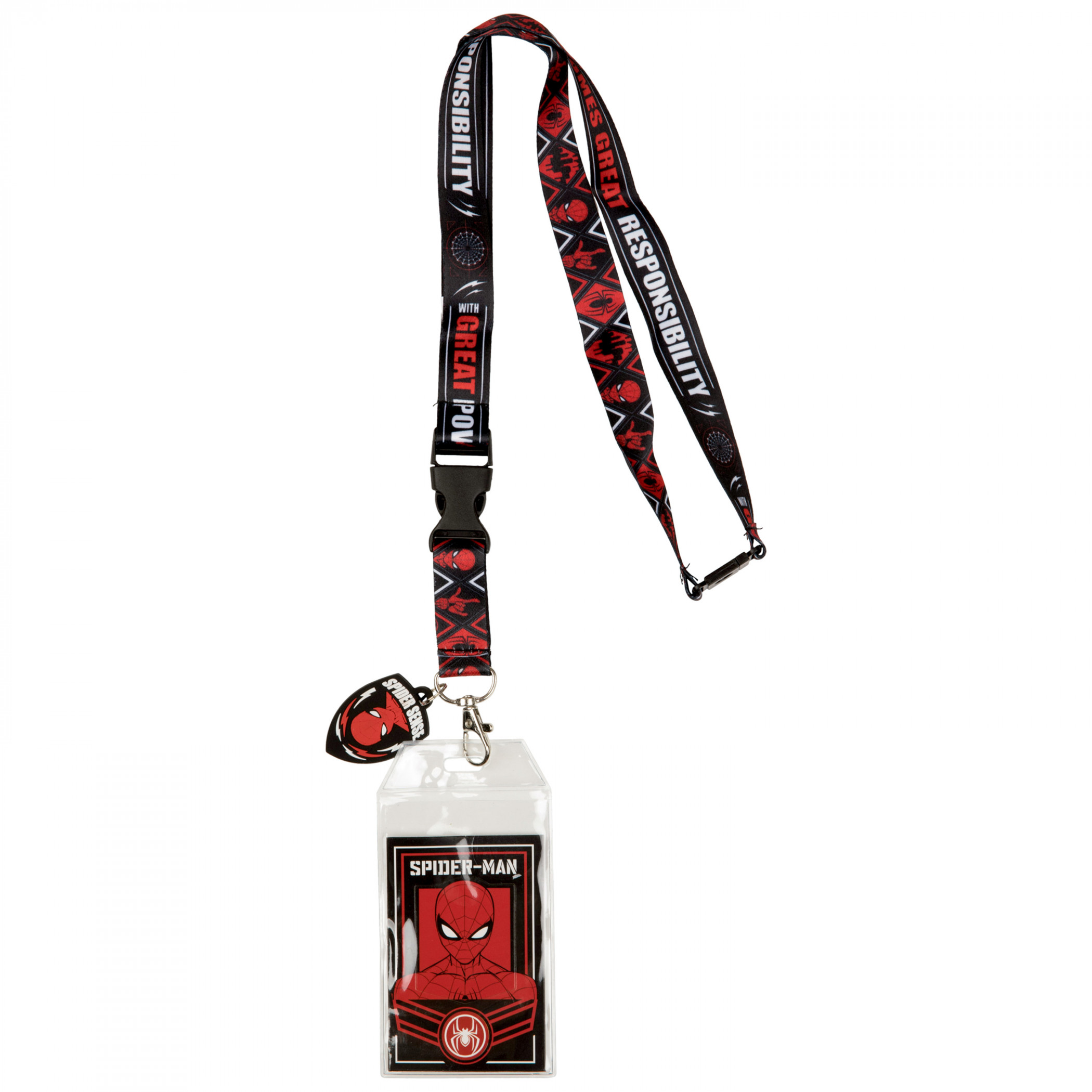Spider-Man Great Power Great Responsibility Lanyard w/ Rubber Charm, Red