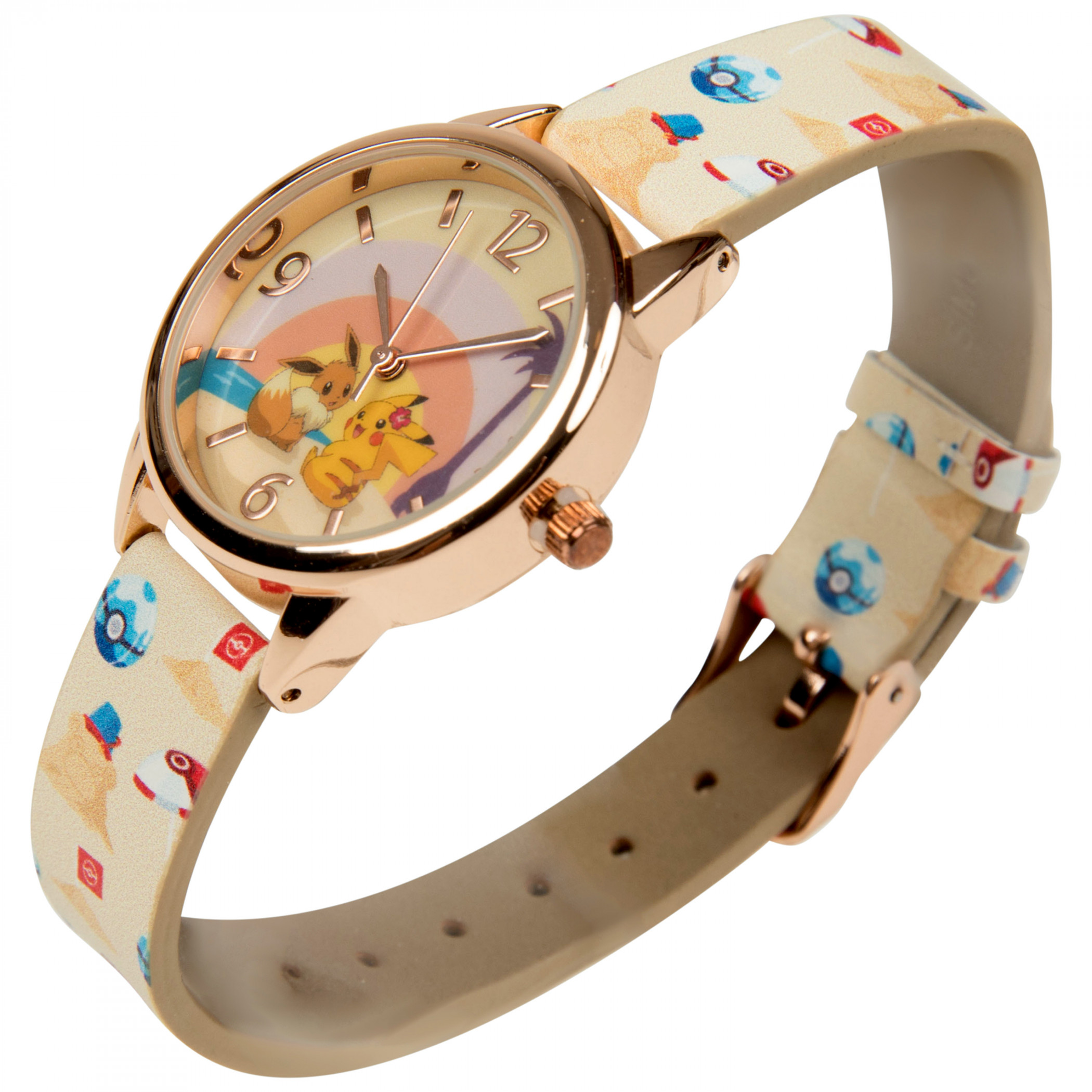 Pokémon Pikachu and Eevee at The Beach Watch w/ Silicone Band, Pink