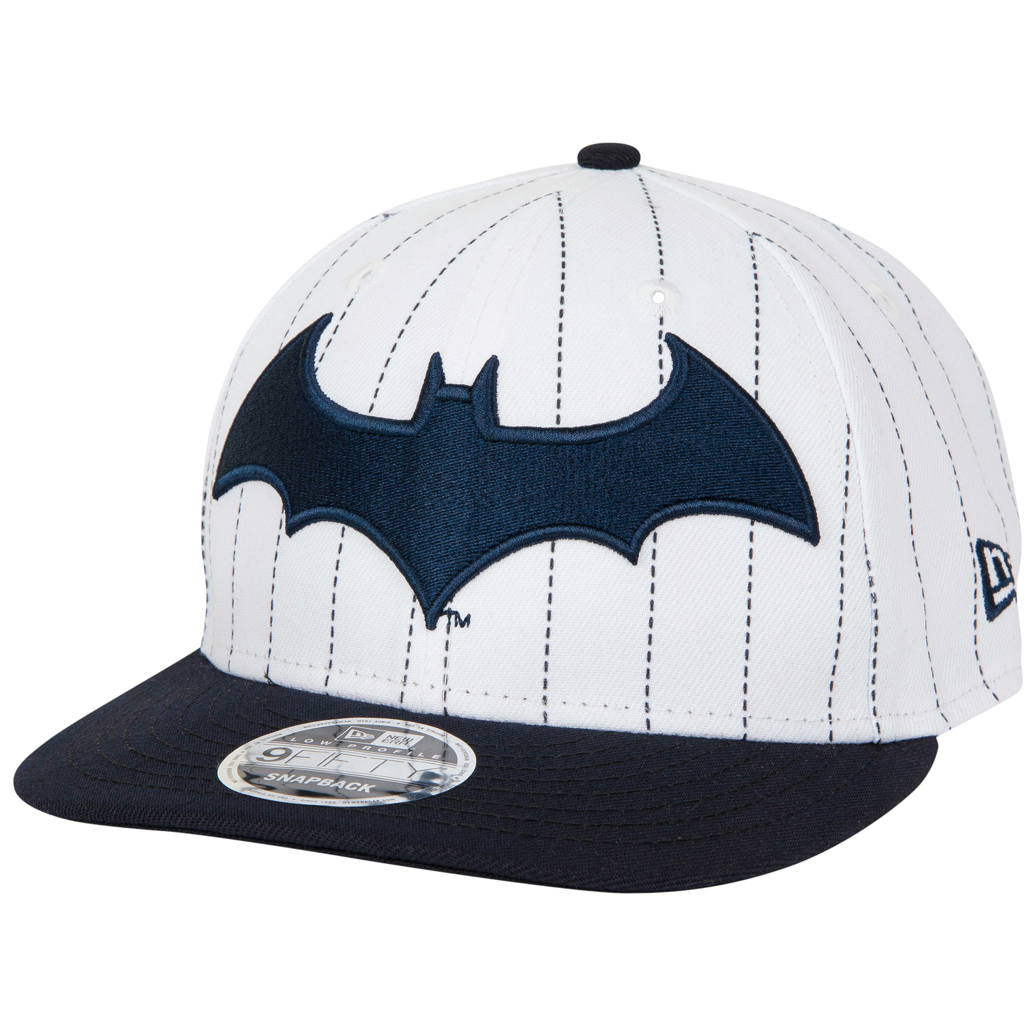Batman Logo Pinstripe New Era Low Profile 9Fifty Adjustable Hat, White