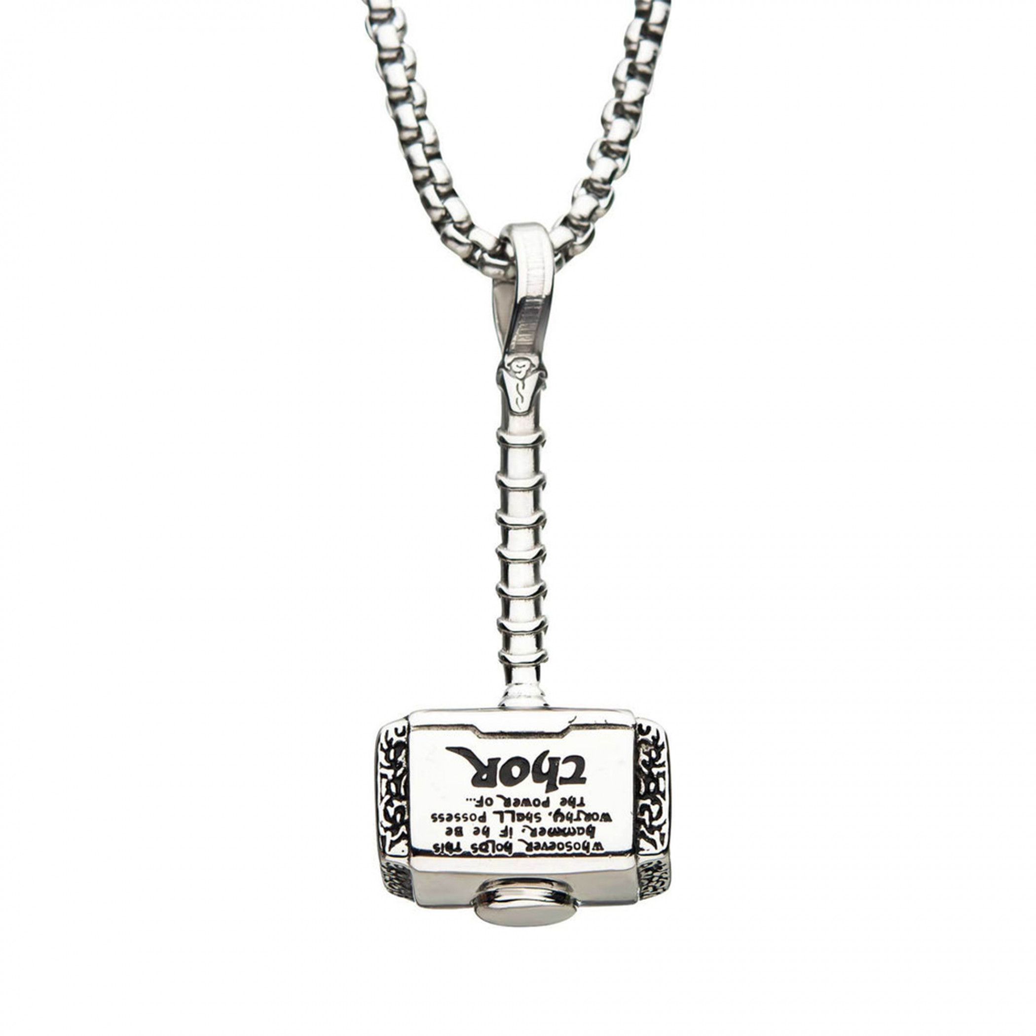 Marvel Comics Thor's Hammer Mjolnir Stainless Steel Pendant Necklace, Silver