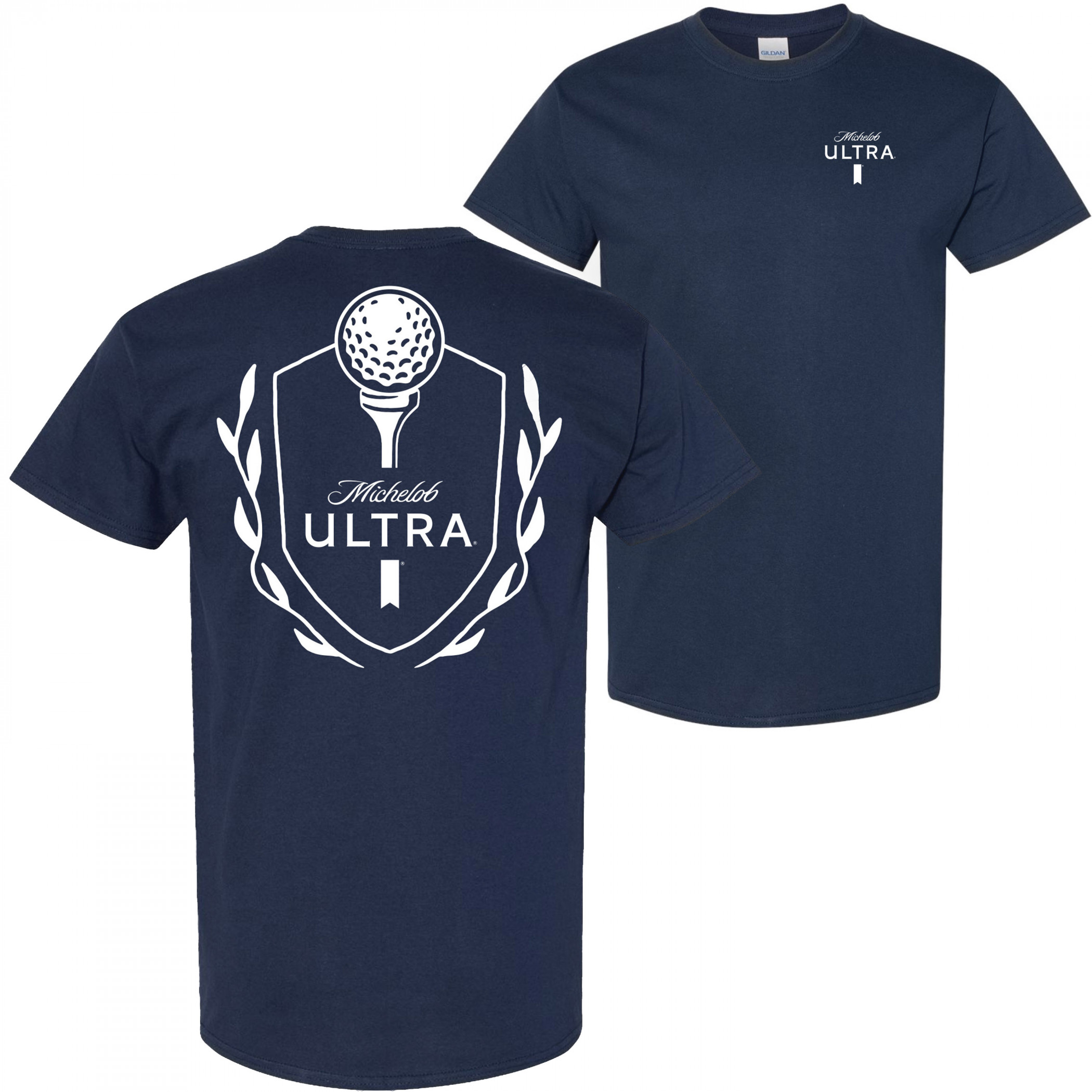 Michelob Ultra Golf Tee Crest Navy Colorway Front Back Print T-Shirt