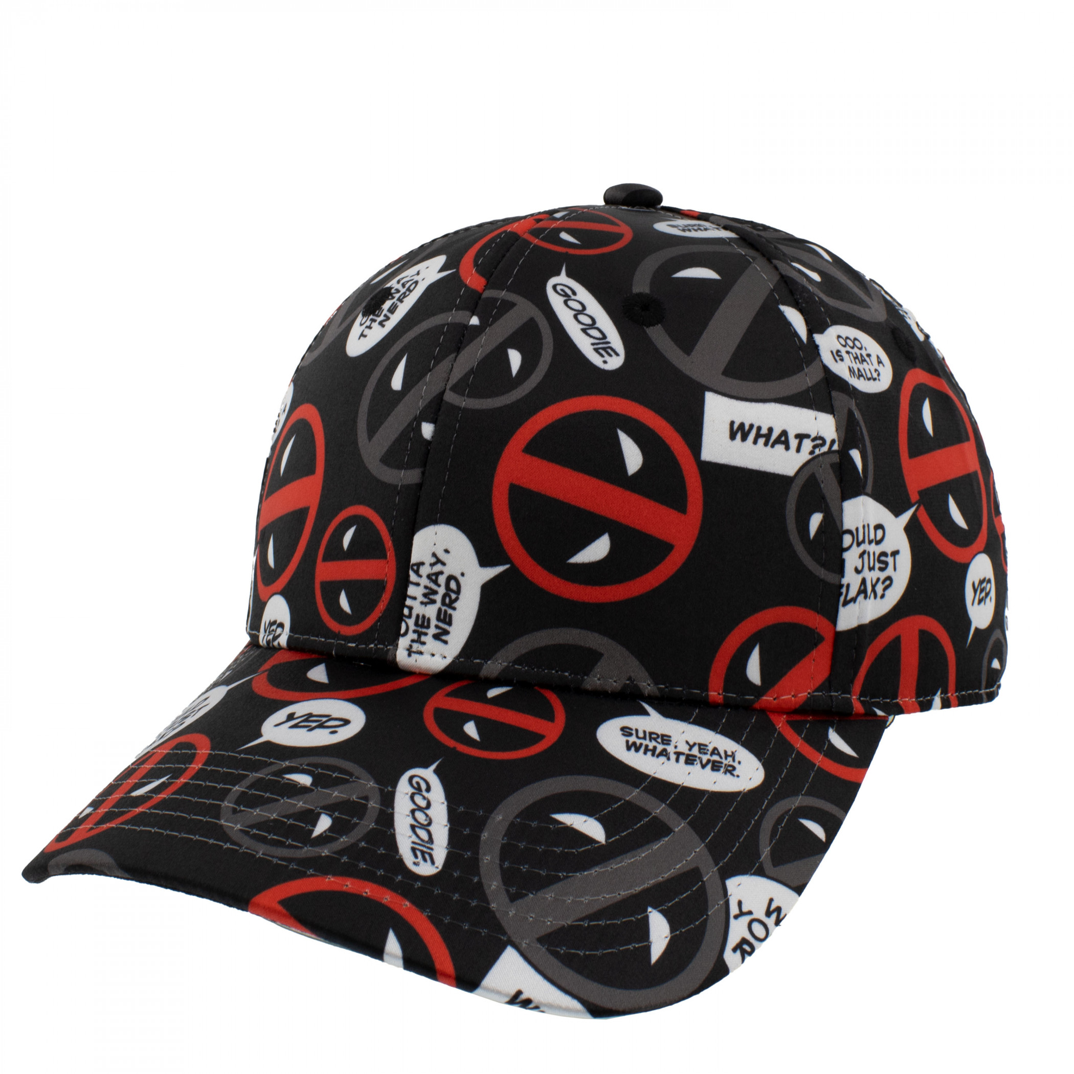 Deadpool Logos and Quotes Collage Snapback Hat, Grey