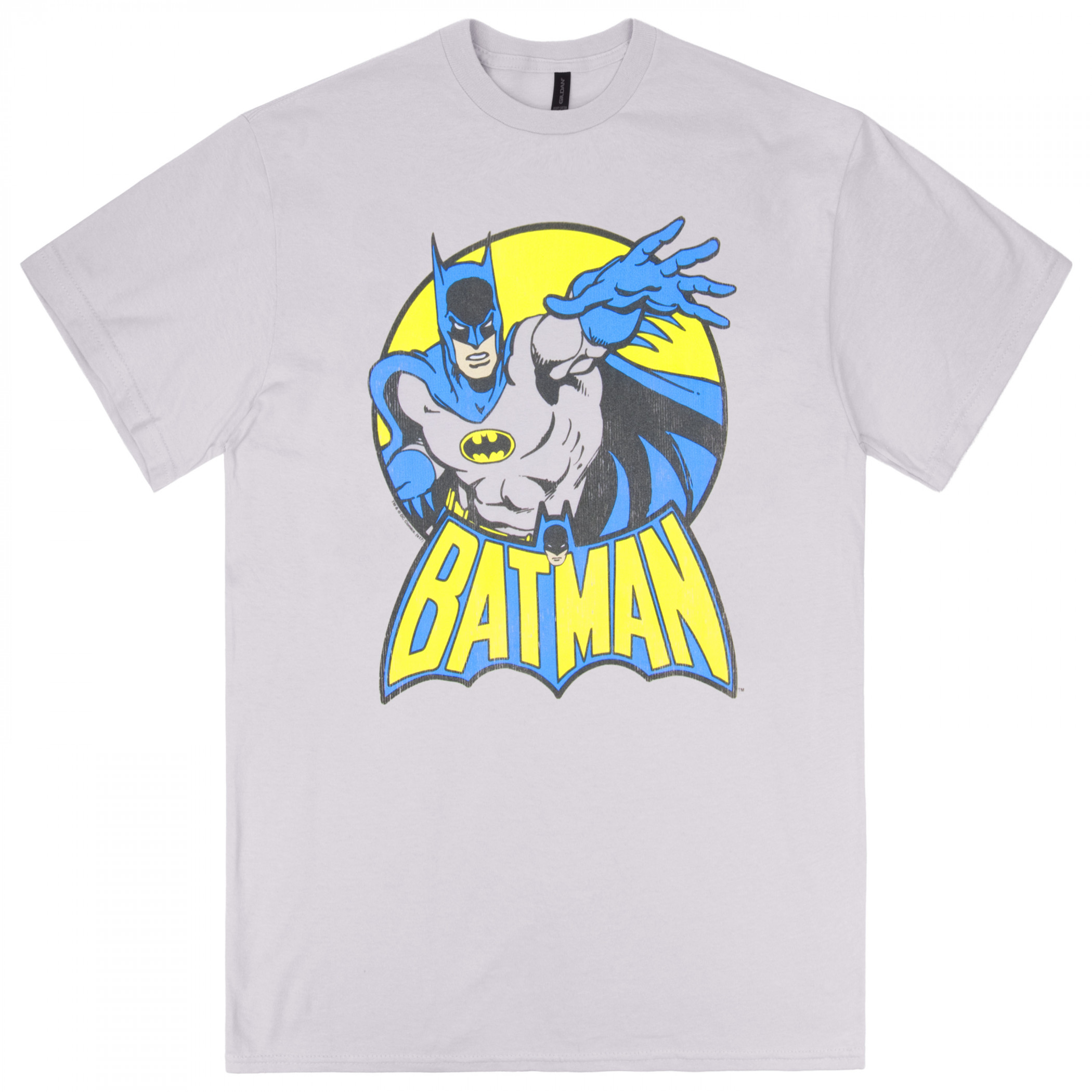Batman Yellow Circle Classic Logo T-Shirt, Grey