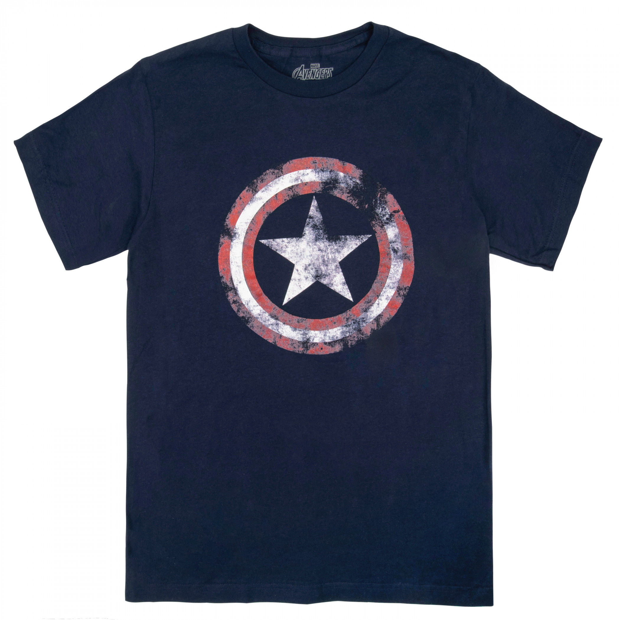 Captain America Distressed Shield Navy T-Shirt, Blue