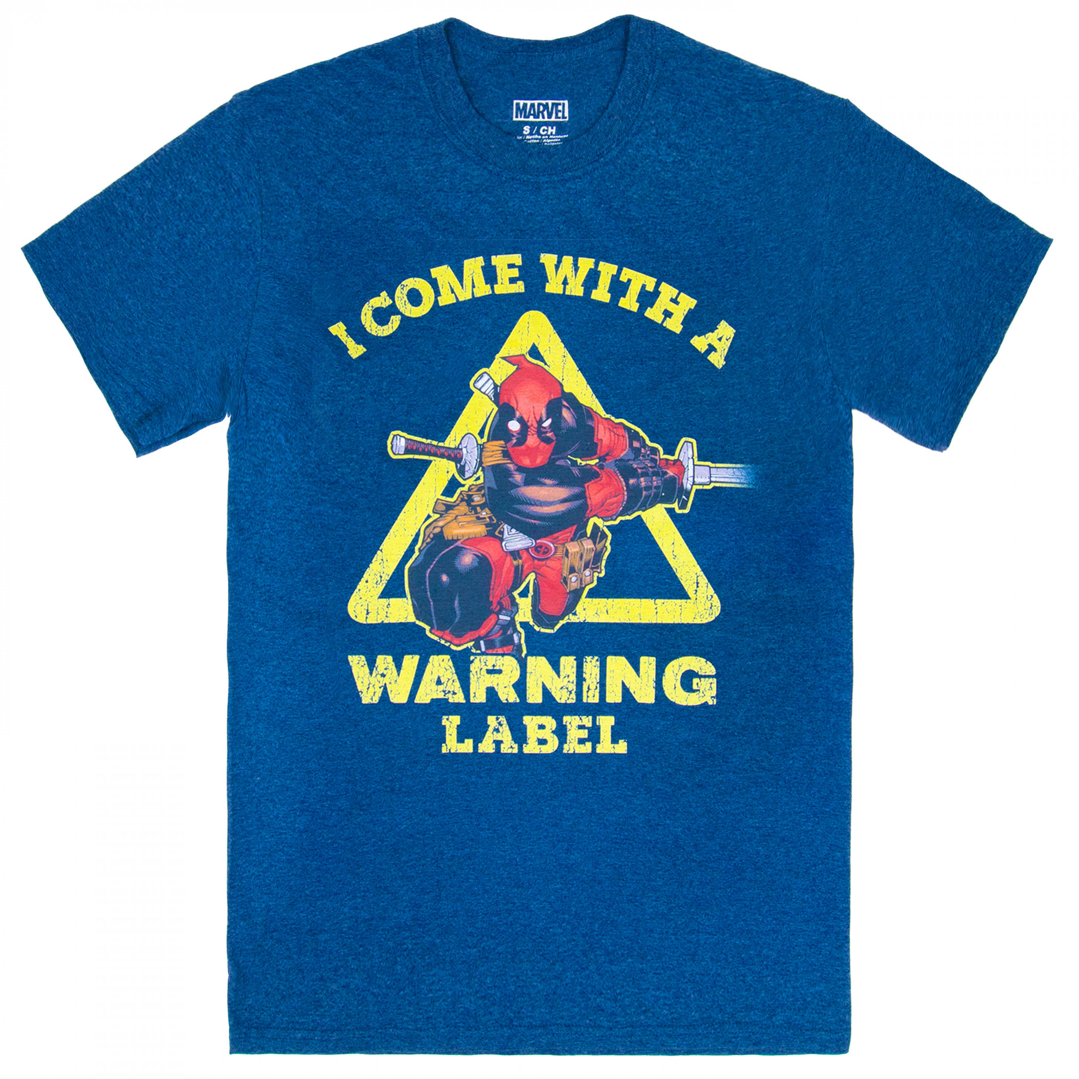 Deadpool Warning Label Men's T-Shirt, Blue