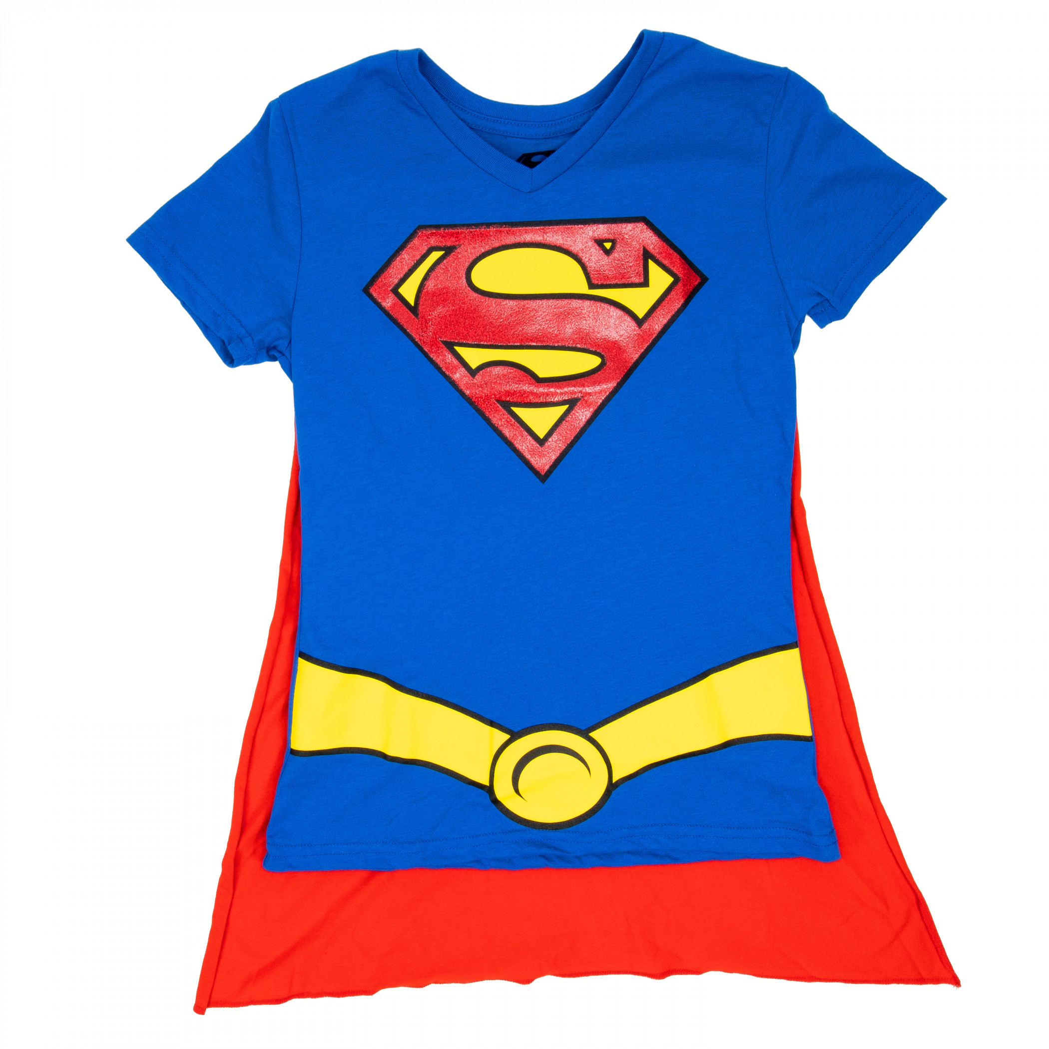 Supergirl Women's V-Neck Caped Costume T-Shirt, Blue