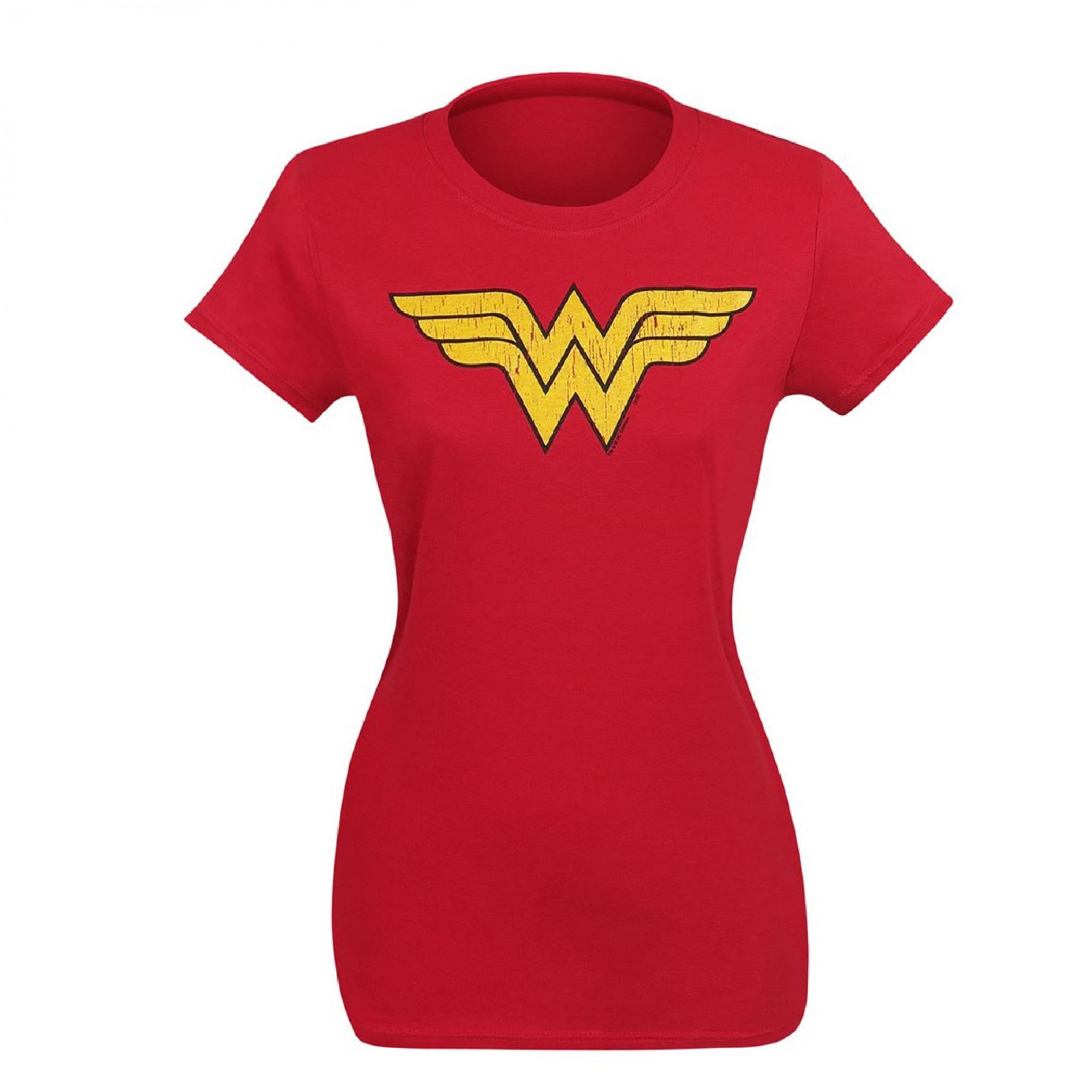 Wonder Woman Distressed Symbol T-Shirt for Women, Red