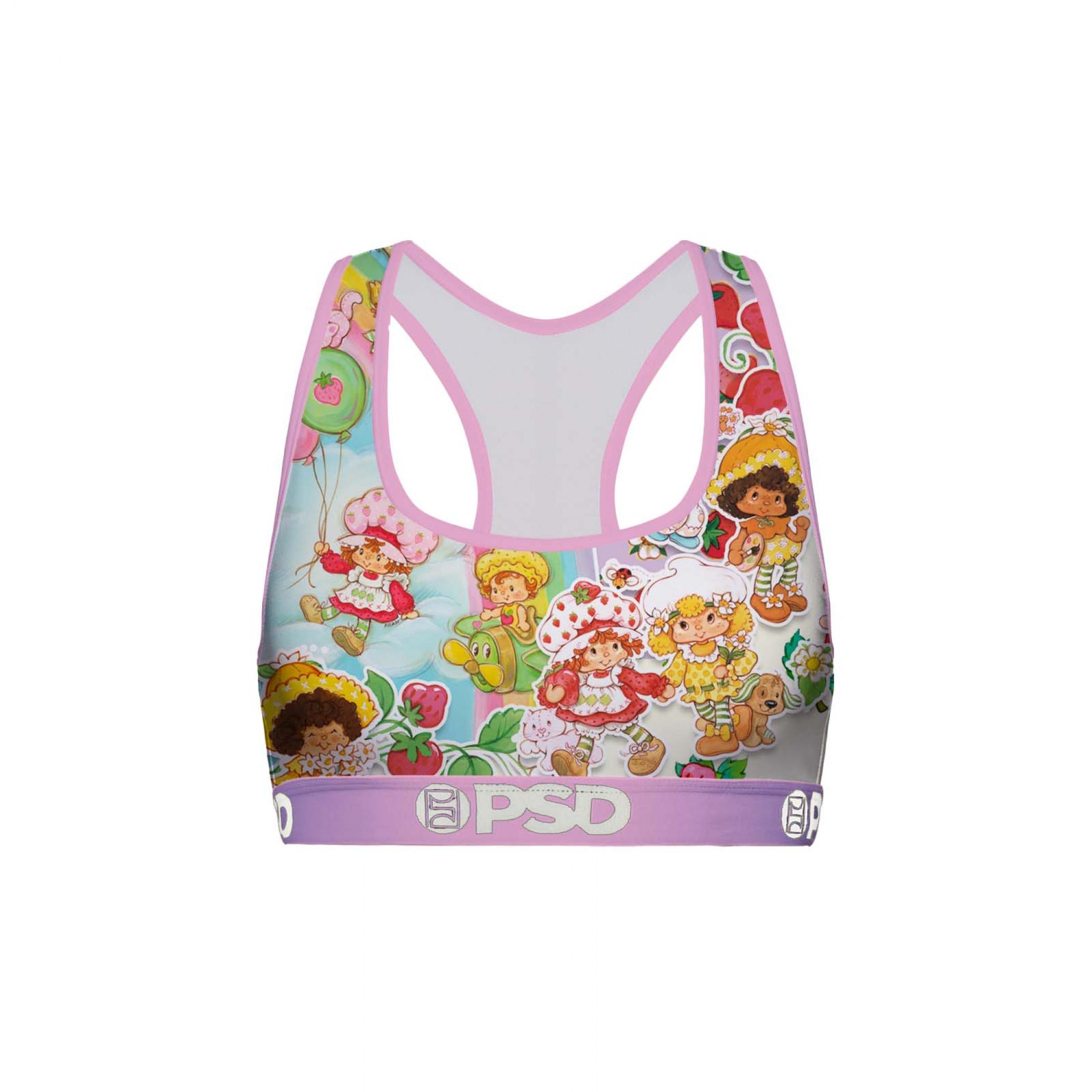 Strawberry Shortcake Vintage Collage PSD Sports Bra, Pink