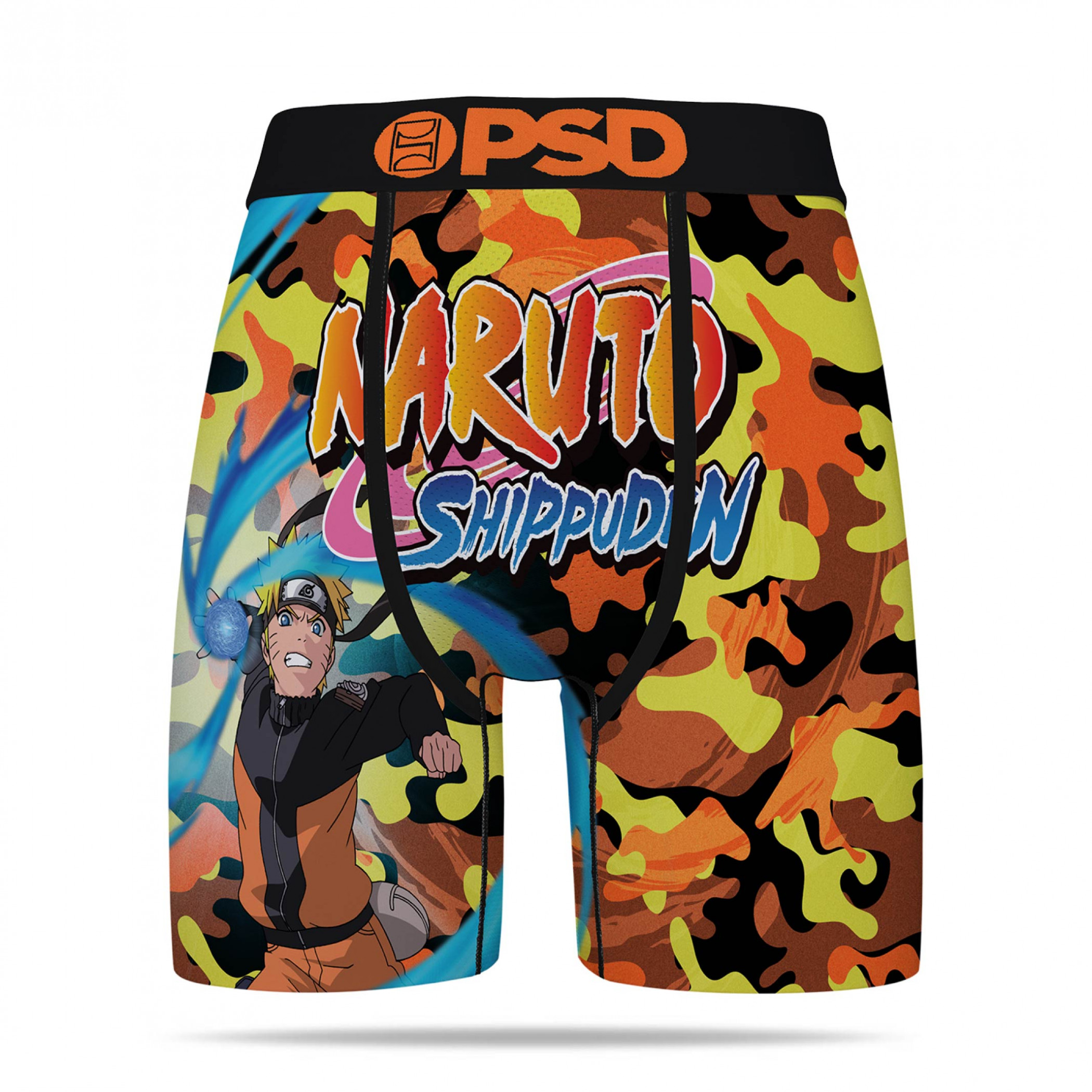 Naruto Shippuden Logo AOP Blaze Camo Men's PSD Boxer Briefs, Orange