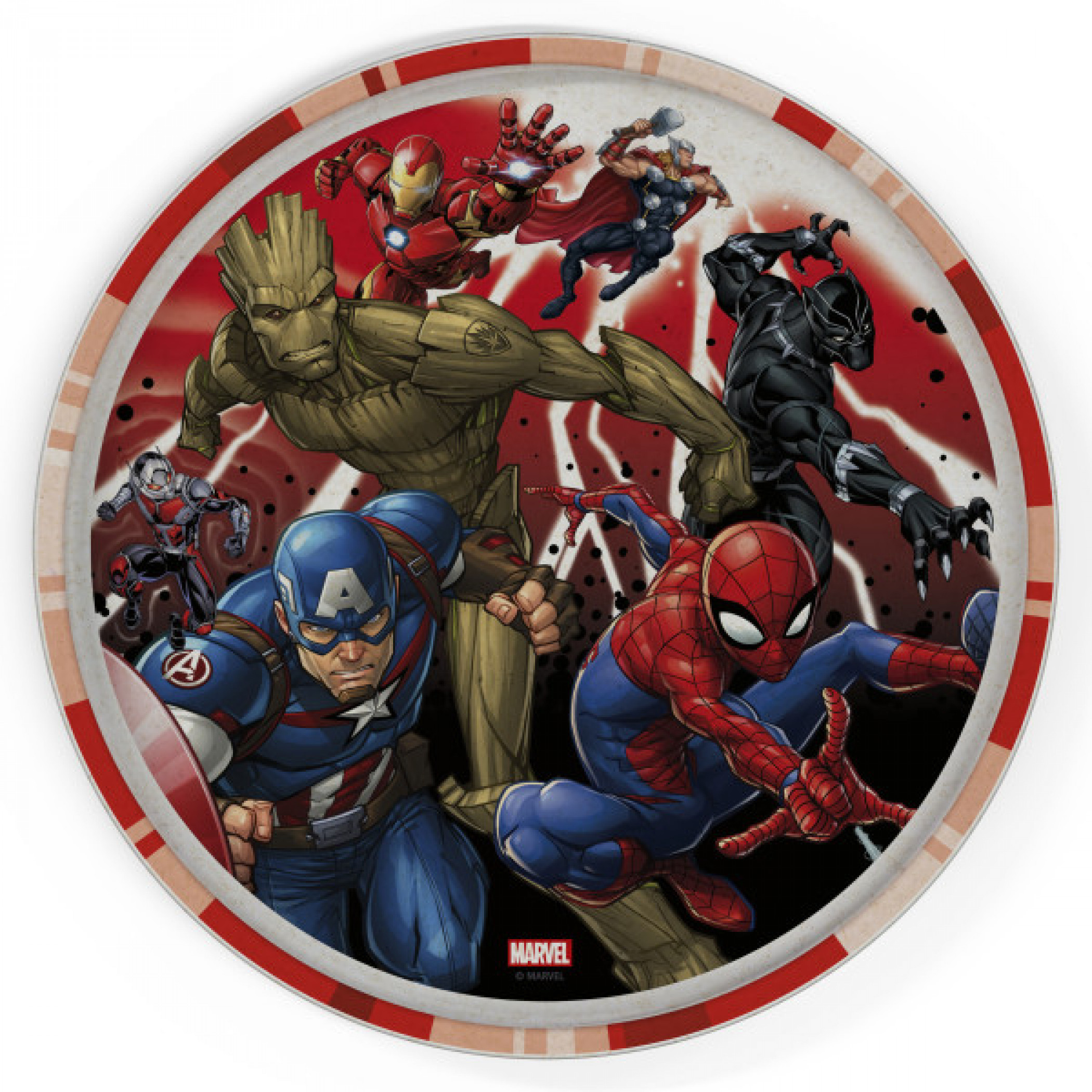 Marvel Universe 8in Melamine Bamboo Plate With Rim, Multi-Color