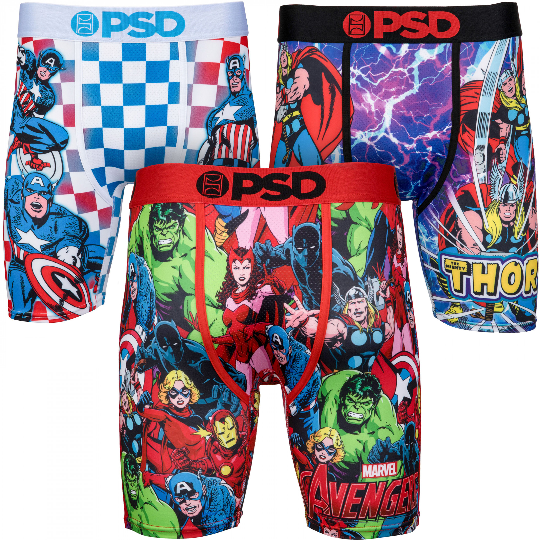 Marvel Avengers Collage 3-Pack PSD Boxer Briefs, Multi-Color