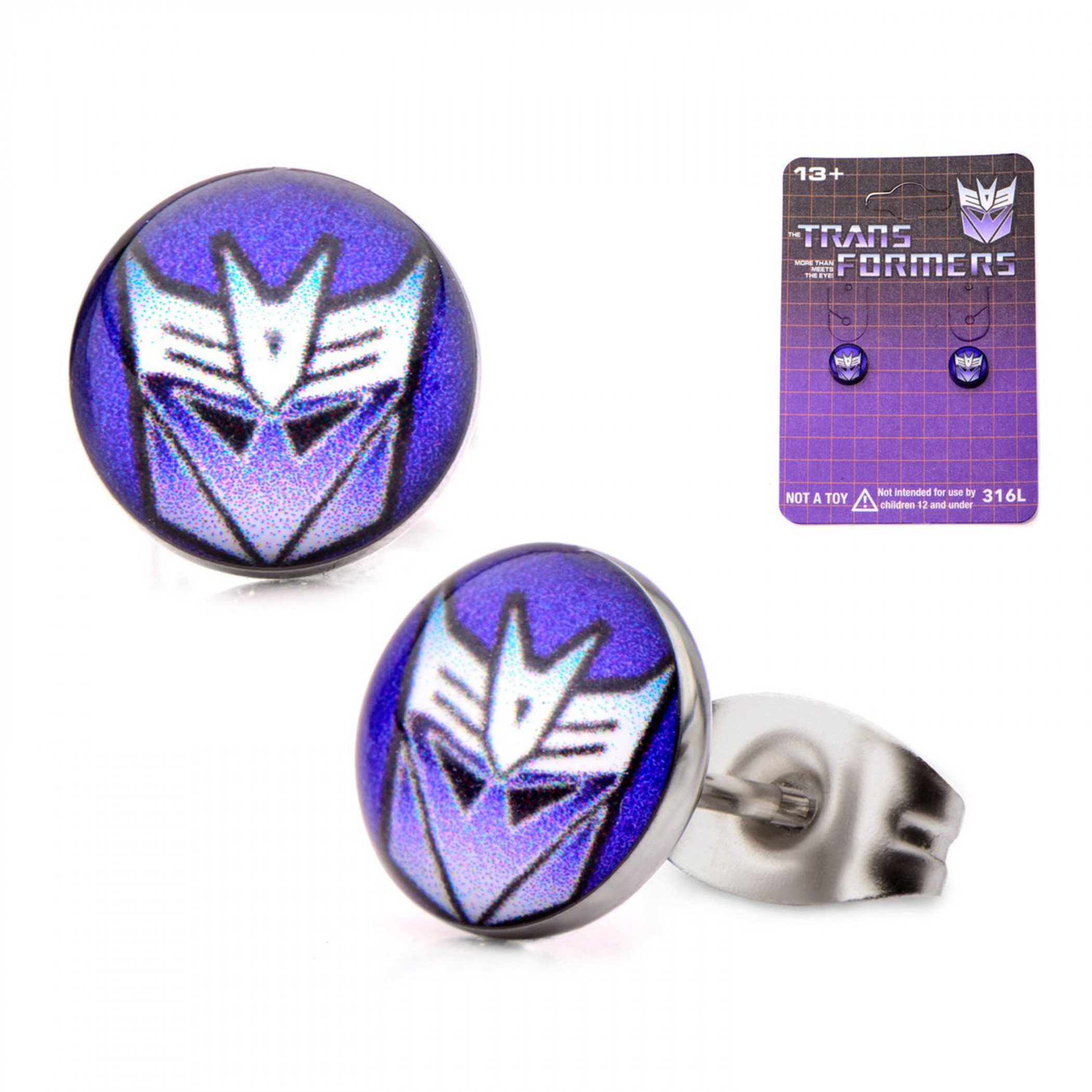 Transformers Decepticon Symbol Stud Earrings, Purple