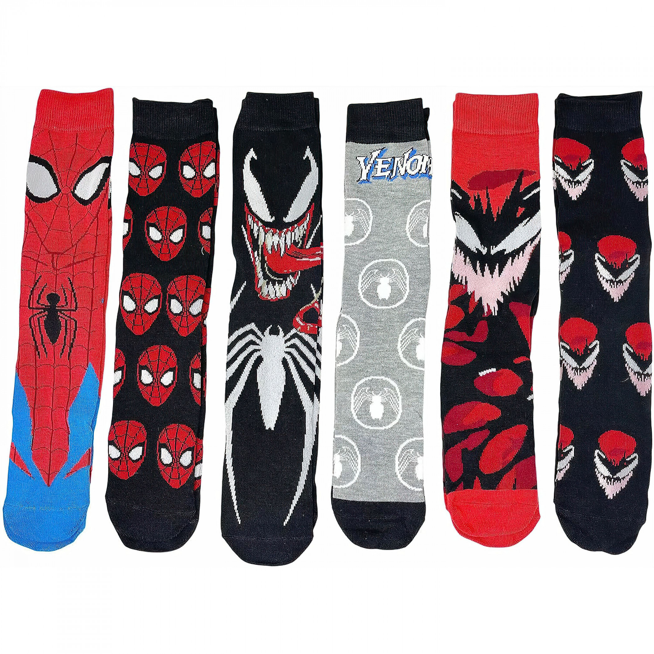 Spider-Man and Venom Men's 6-Pair Pack of Crew Socks, Multi-Color