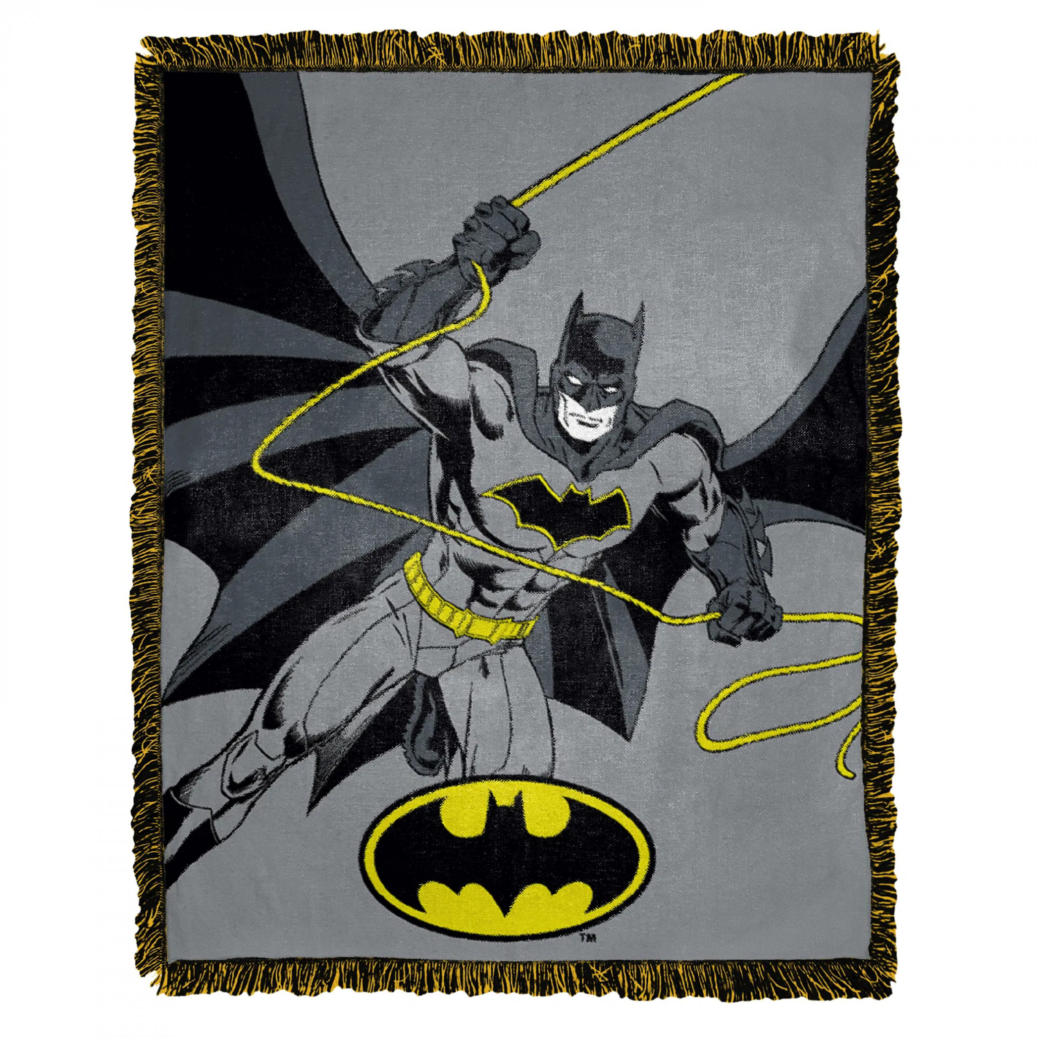 Batman Swinging into Action 46'x60' Woven Throw Blanket w/ Tassels, Grey