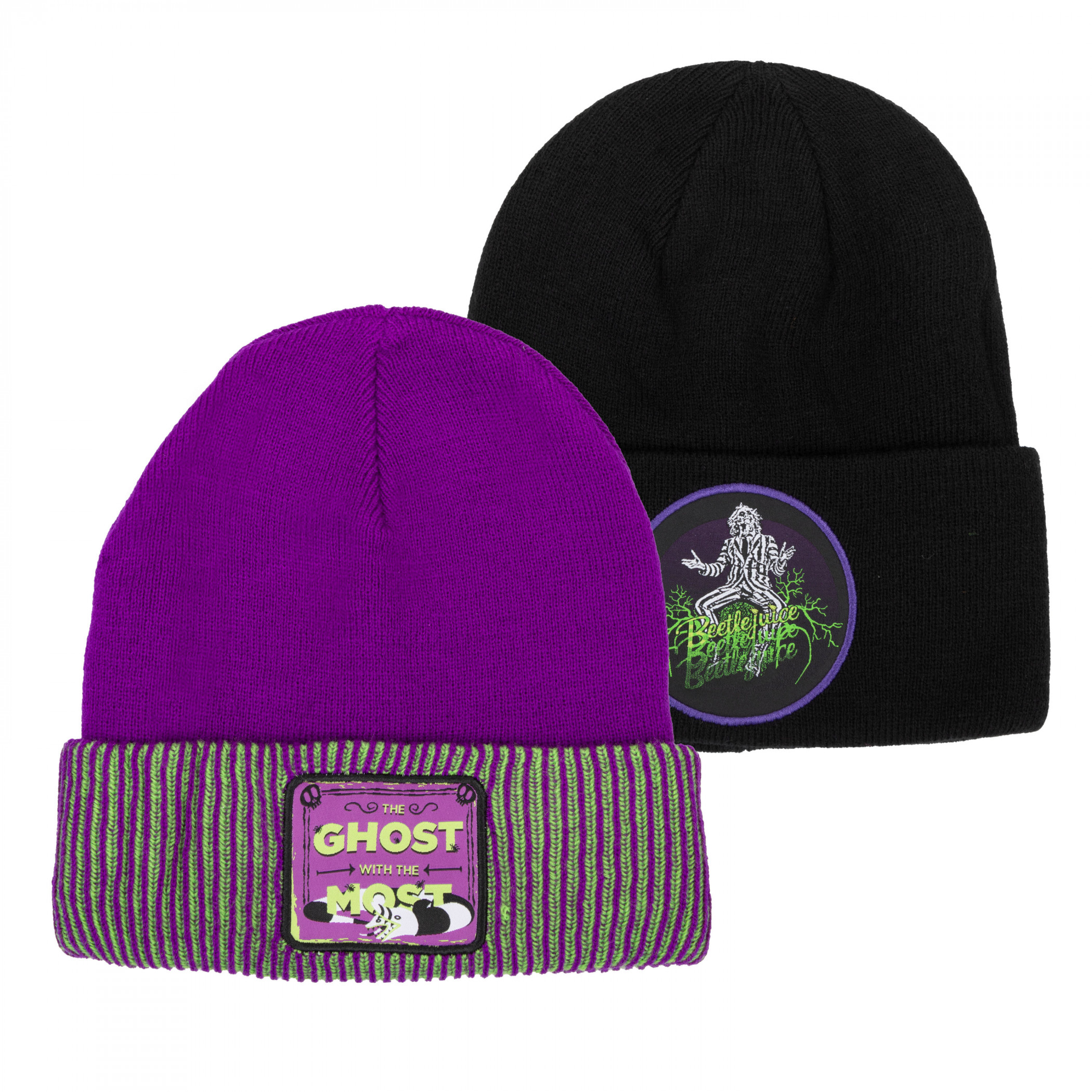 Beetlejuice Extended Knit Cuffed Beanies 2-Pack, Multi-Color