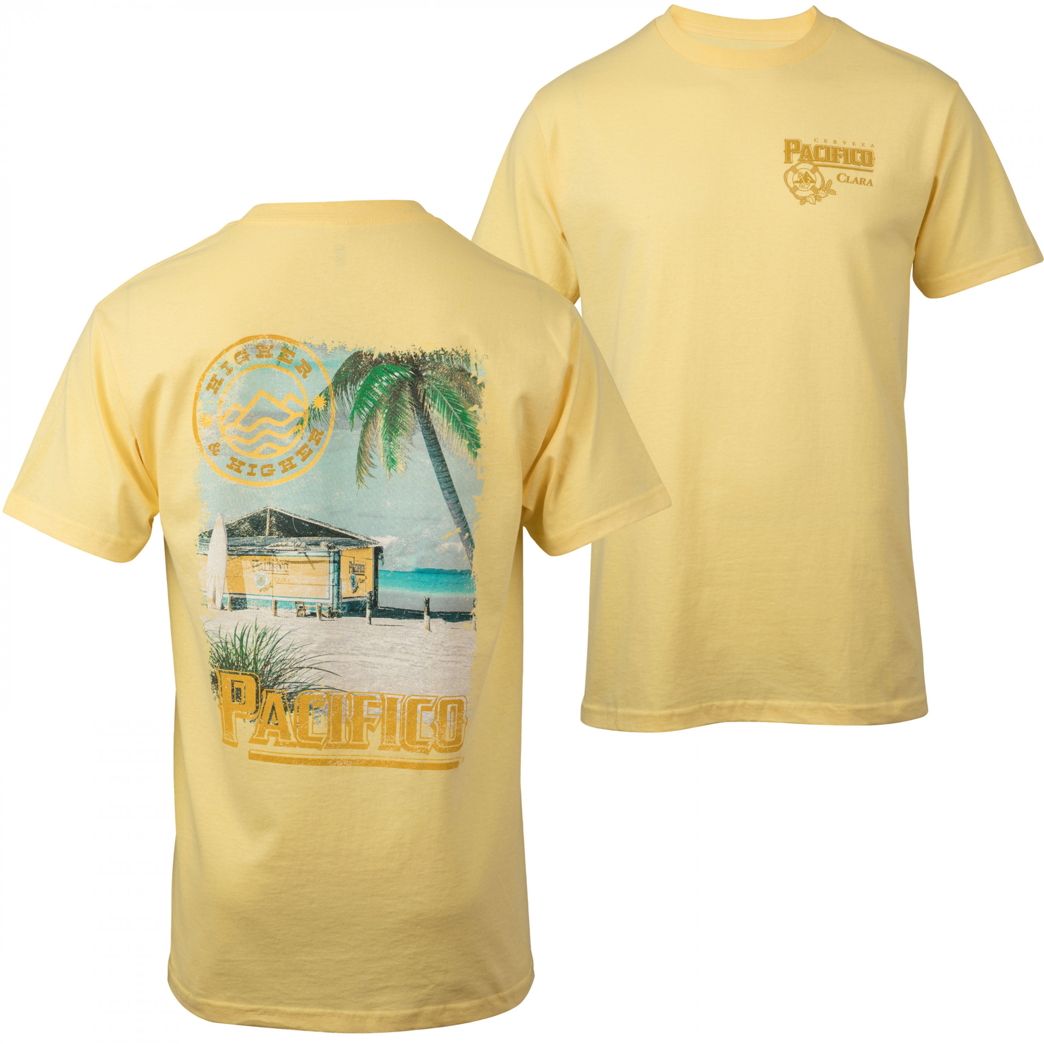 Pacifico Clara Beach Scene Front and Back Print T-Shirt | Brew-Shirts.com