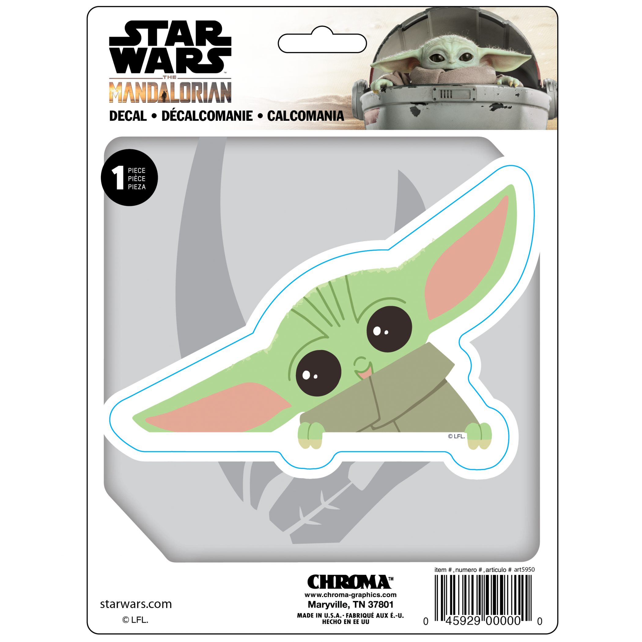 Star Wars The Mandalorian Grogu Peeking 6'x8' Car Window Decal, Multi-Color