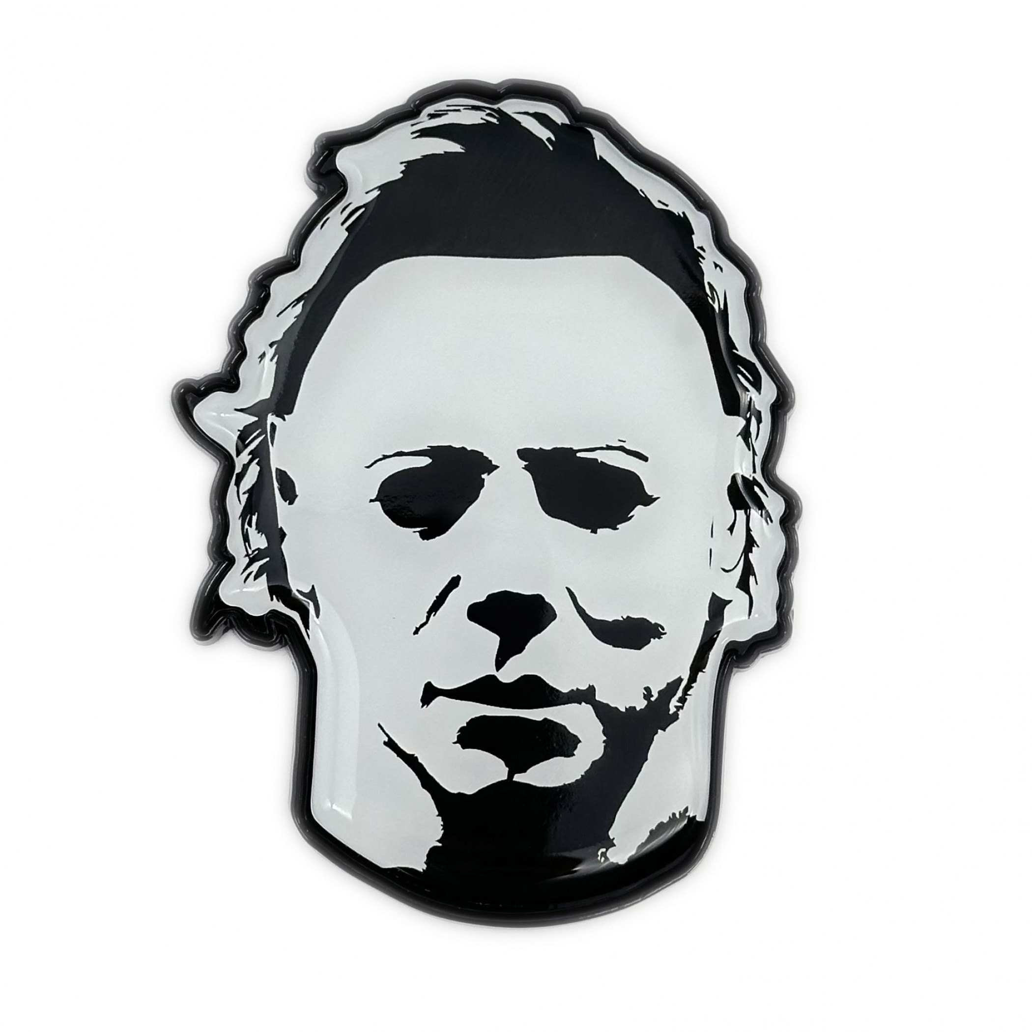 Halloween Michael Myers Mask Metal Car Emblem, White