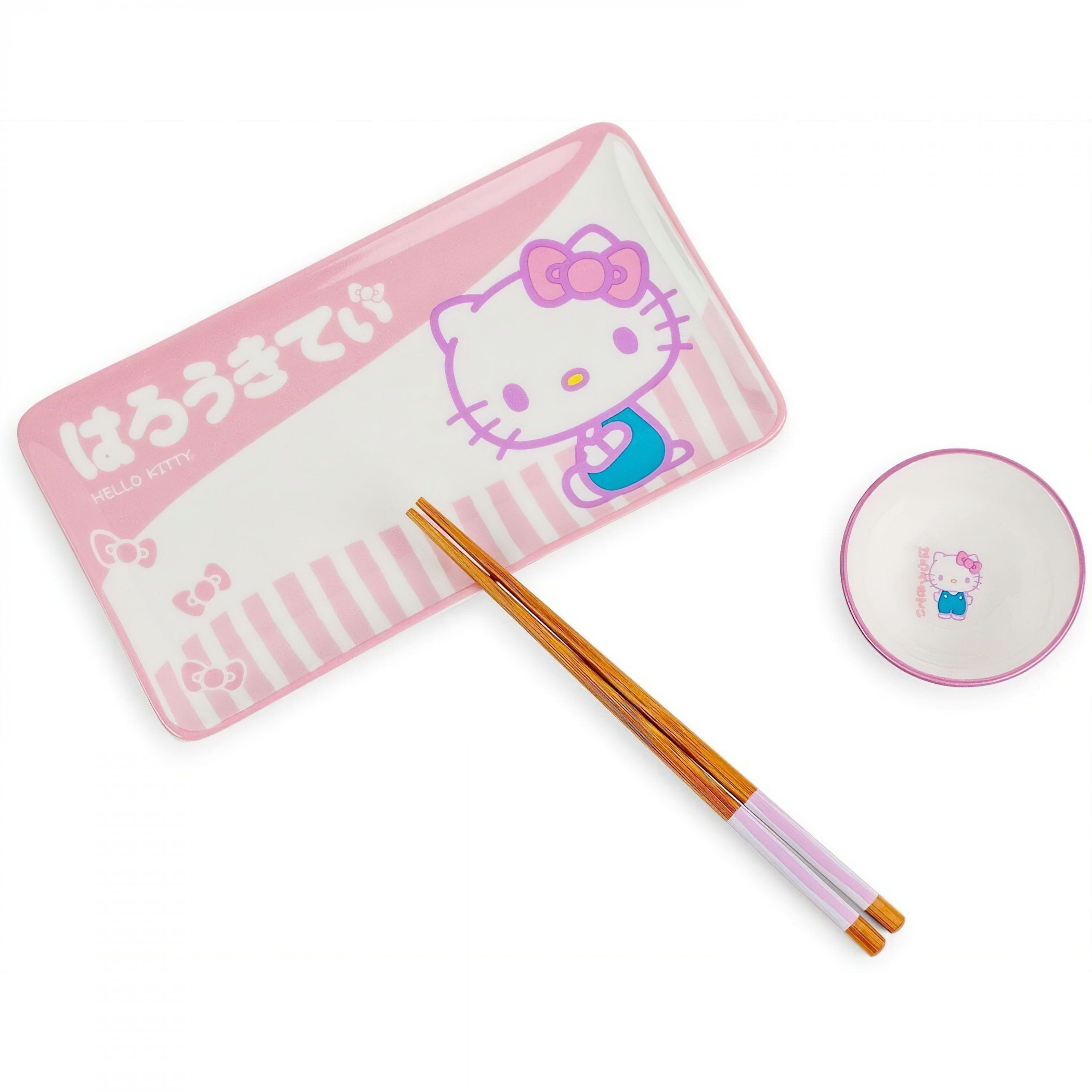 Hello Kitty Sanrio Tokyo Pink 3-Piece Boxed Ceramic Sushi Set, Multi-Color