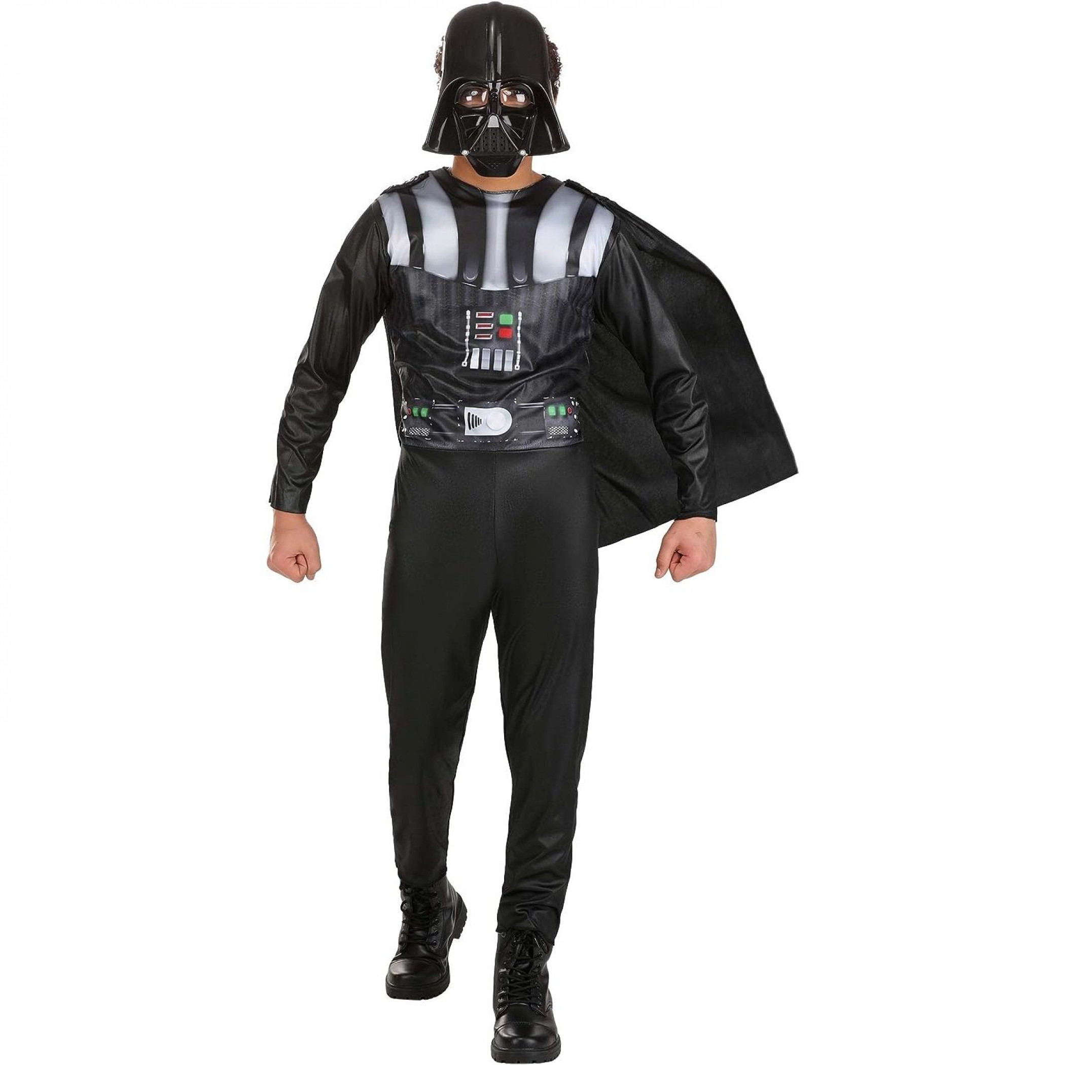 Star Wars Darth Vader Jumpsuit with Detachable Cape and 3D Half Mask Boy's Costume, Black