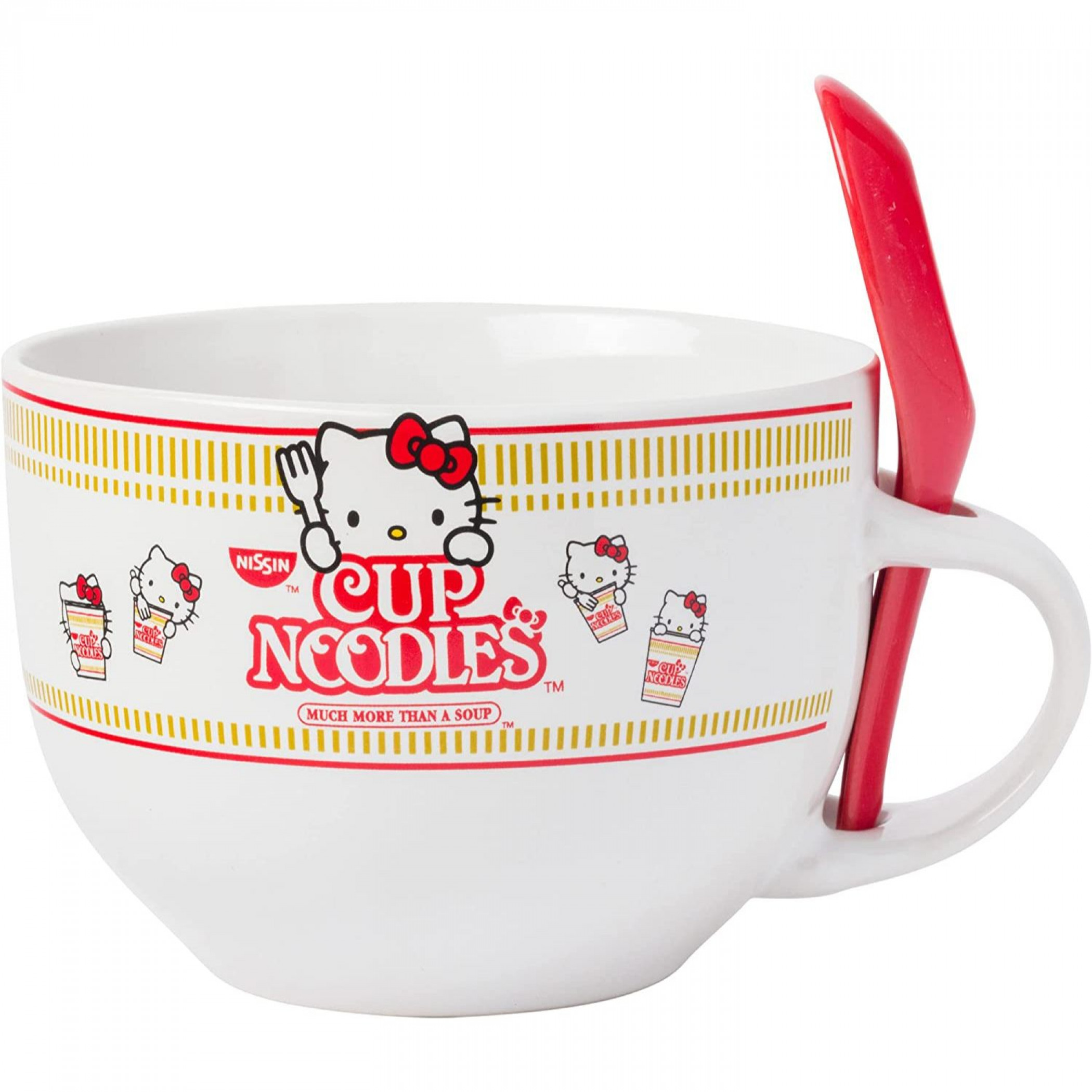 Hello Kitty X Cup Noodles Ceramic Soup Mug with Spoon, White
