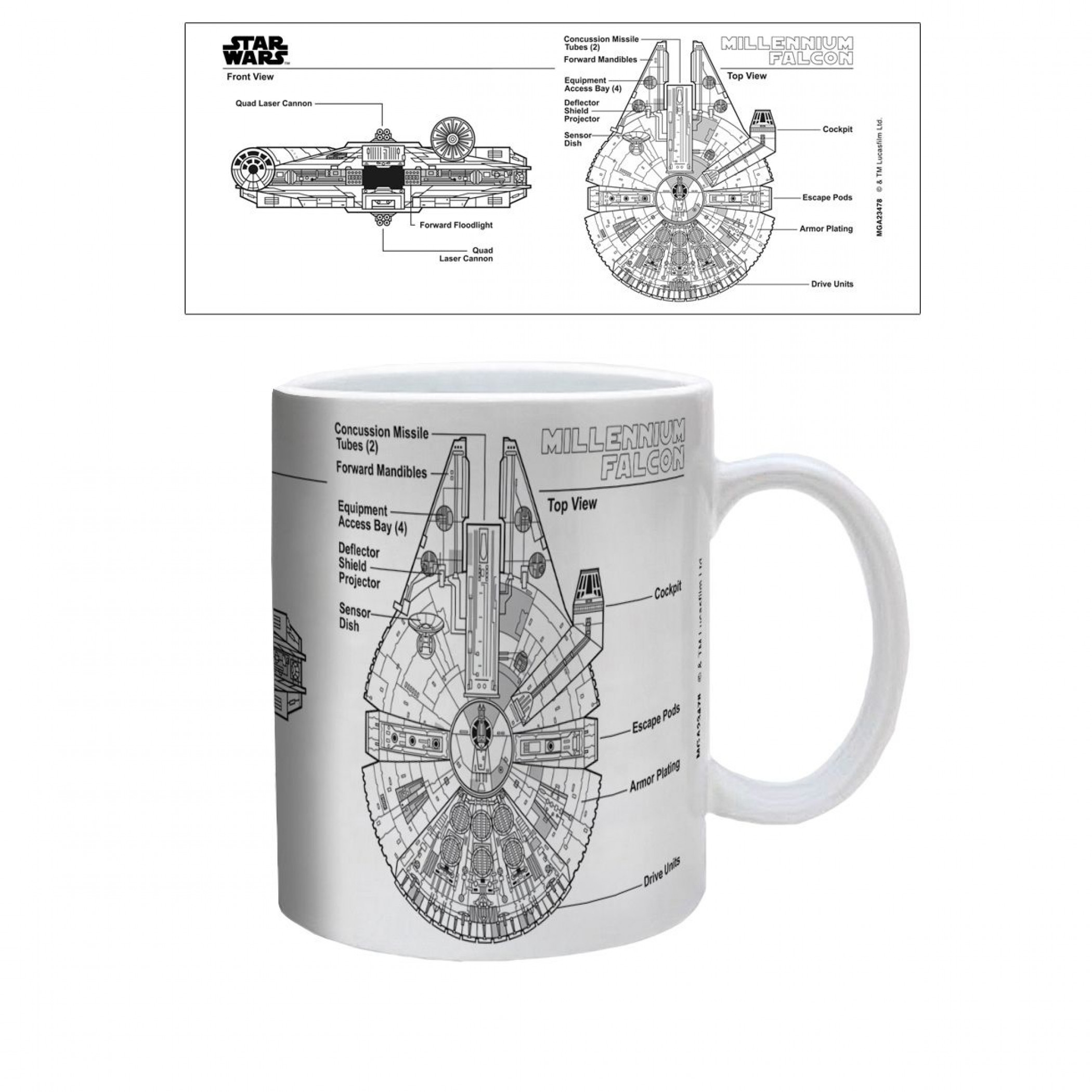 Star Wars Millennium Falcon Blueprints 11 oz. Ceramic Mug, White